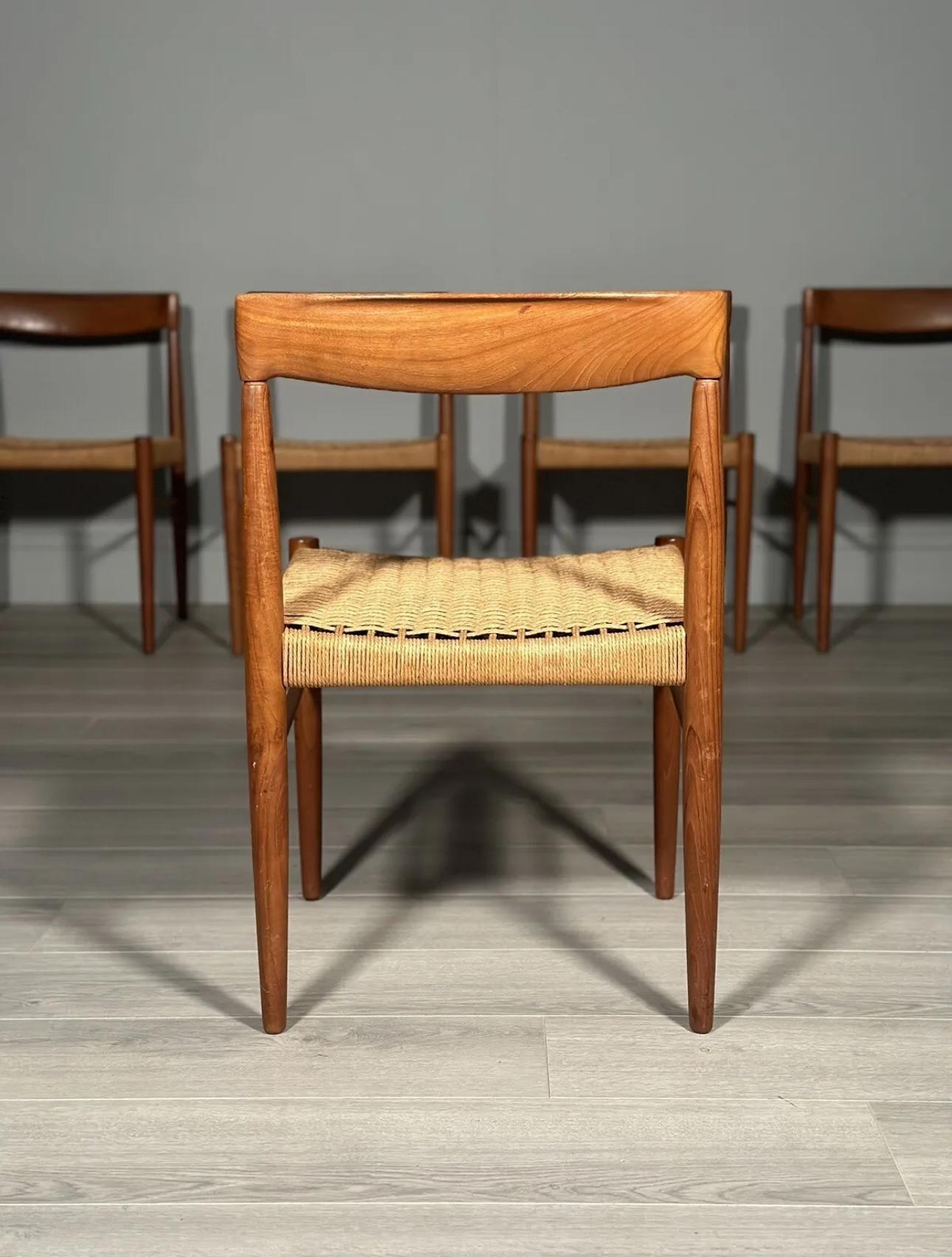 Papercord Set Of 6 H.W. Klein Teak And Paper Cord Dining Chairs By Bramin For Sale