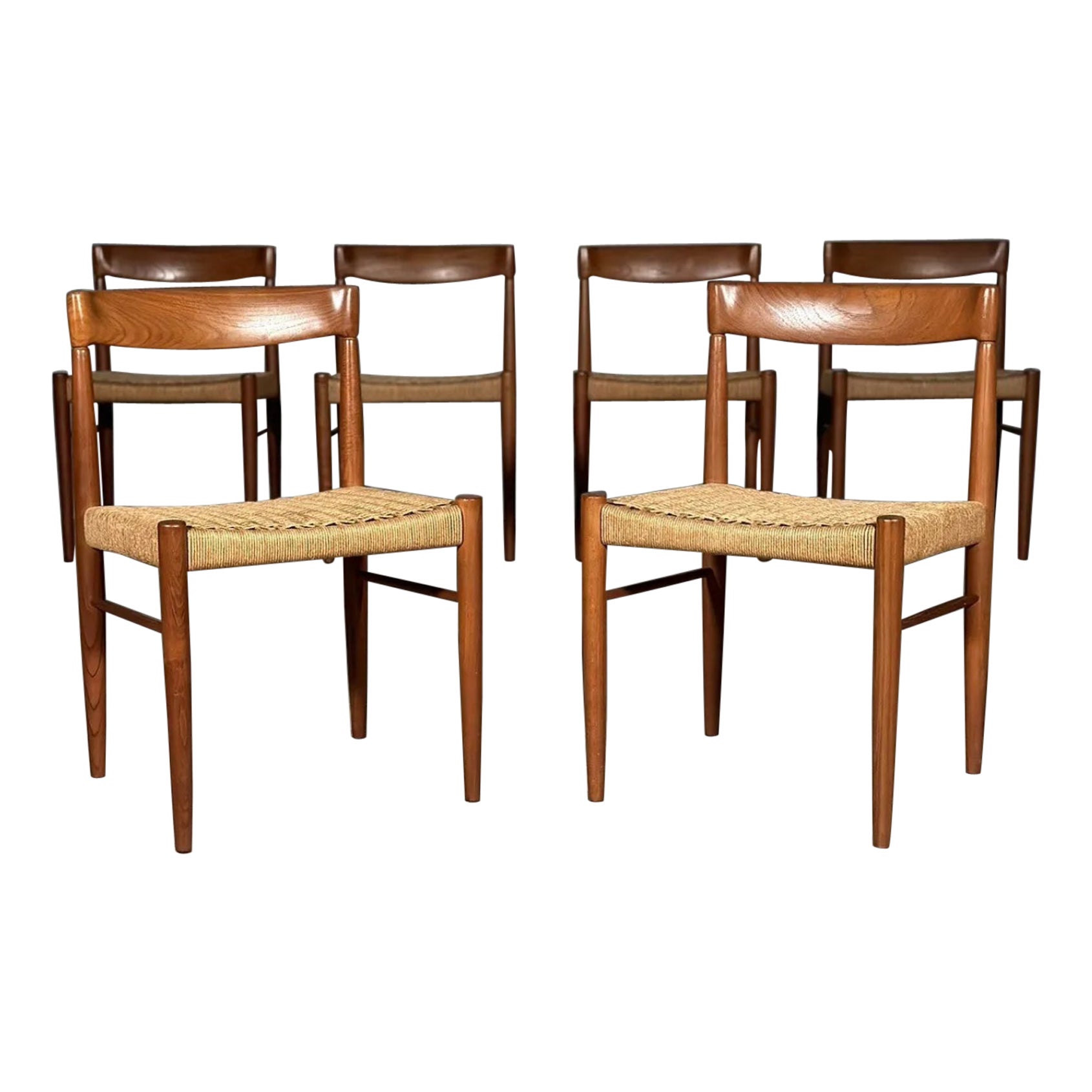 Set Of 6 H.W. Klein Teak And Paper Cord Dining Chairs By Bramin For Sale