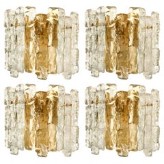  Set of 6 Ice Glass Wall Sconces with Brass Tone by J.T. Kalmar, Austria