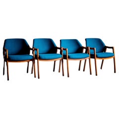 Set of 4 Ico Parisi Cassina Dining Chairs newly upholstered in blue fabric 