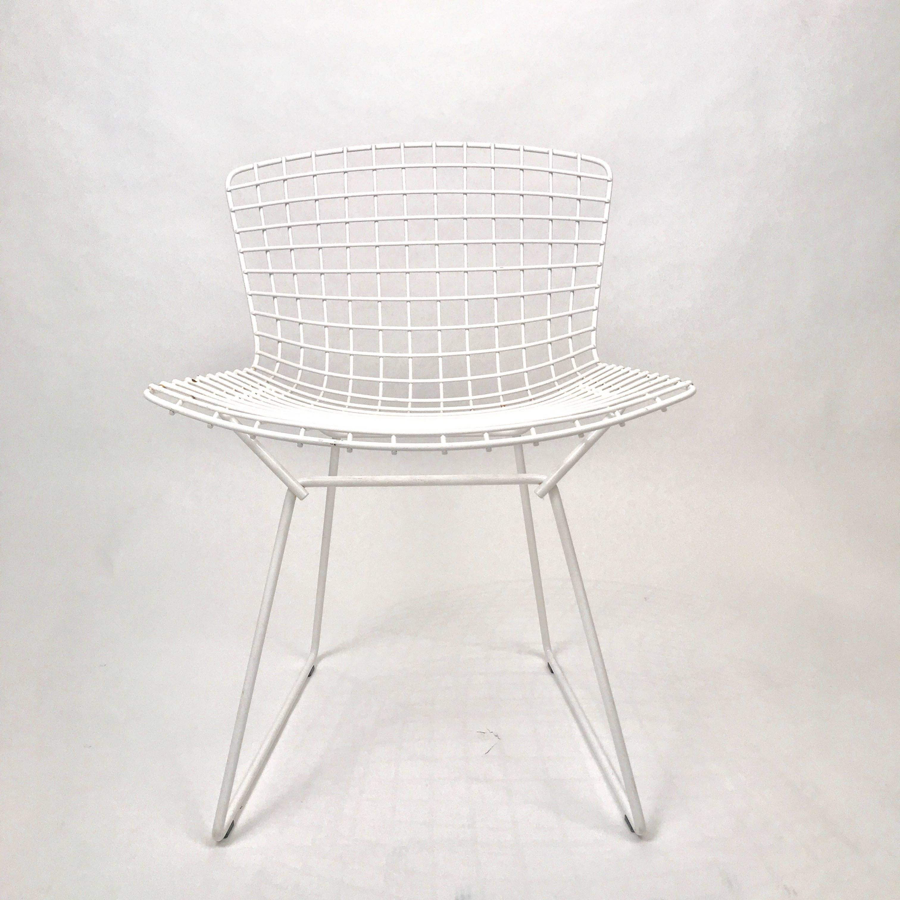 Mid-Century Modern Five Iconic Harry Bertoia White Powder Coated Side Chairs Stamped Knoll