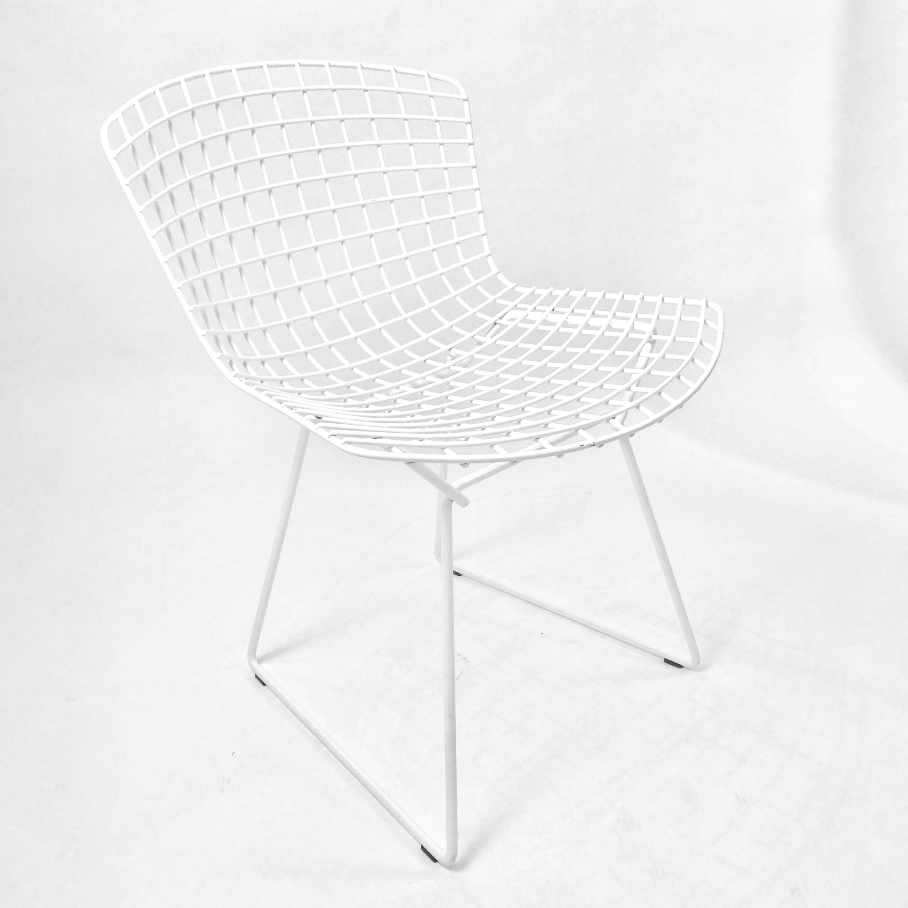 Powder-Coated Five Iconic Harry Bertoia White Powder Coated Side Chairs Stamped Knoll
