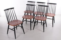 Ensemble de 6 chaises de table Ilmari Tapiovaara Modèle Fanett:: 1965