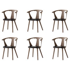 Set von 6 Stühlen zwischen Sk2 aus geräucherter, geölter Eiche und edlem schwarzem Leder- und edlem Leder- und Tradition
