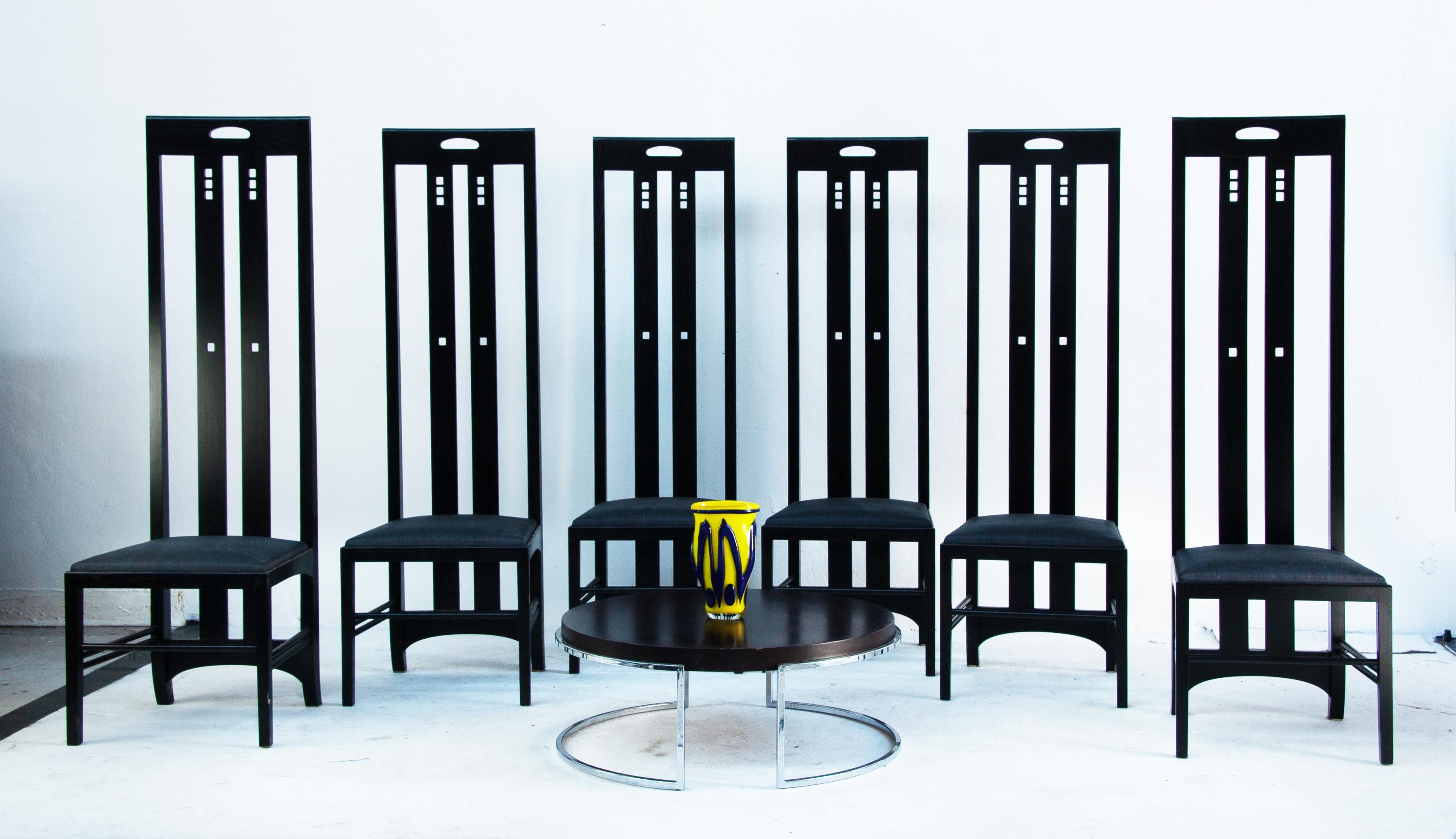Art Nouveau Set of 6 Ingram Dining Chairs by Charles Rennie Mackintosh for Cassina For Sale