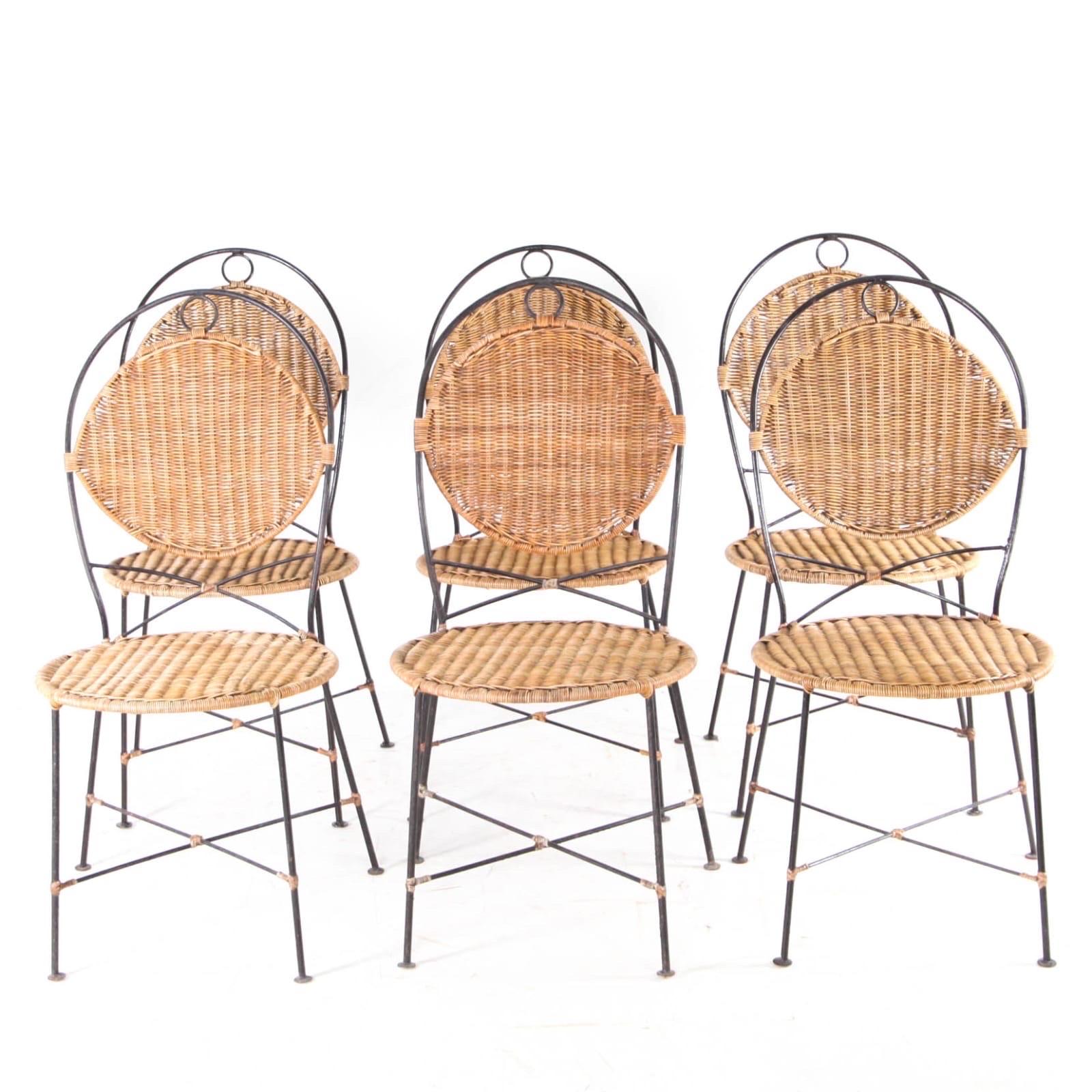 Conjunto de 6 sillas de hierro y mimbre en venta 6