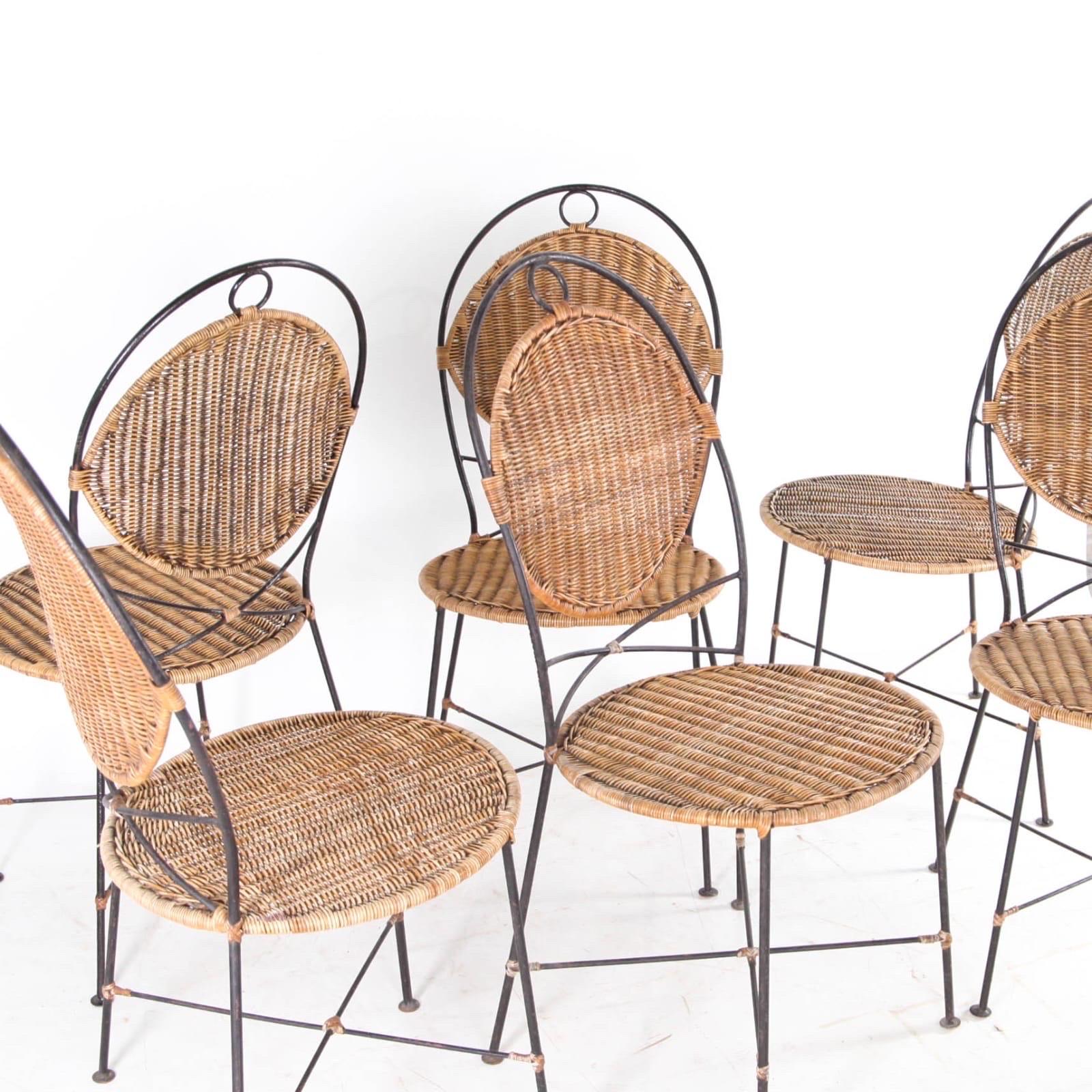 Conjunto de 6 sillas de hierro y mimbre en venta 4