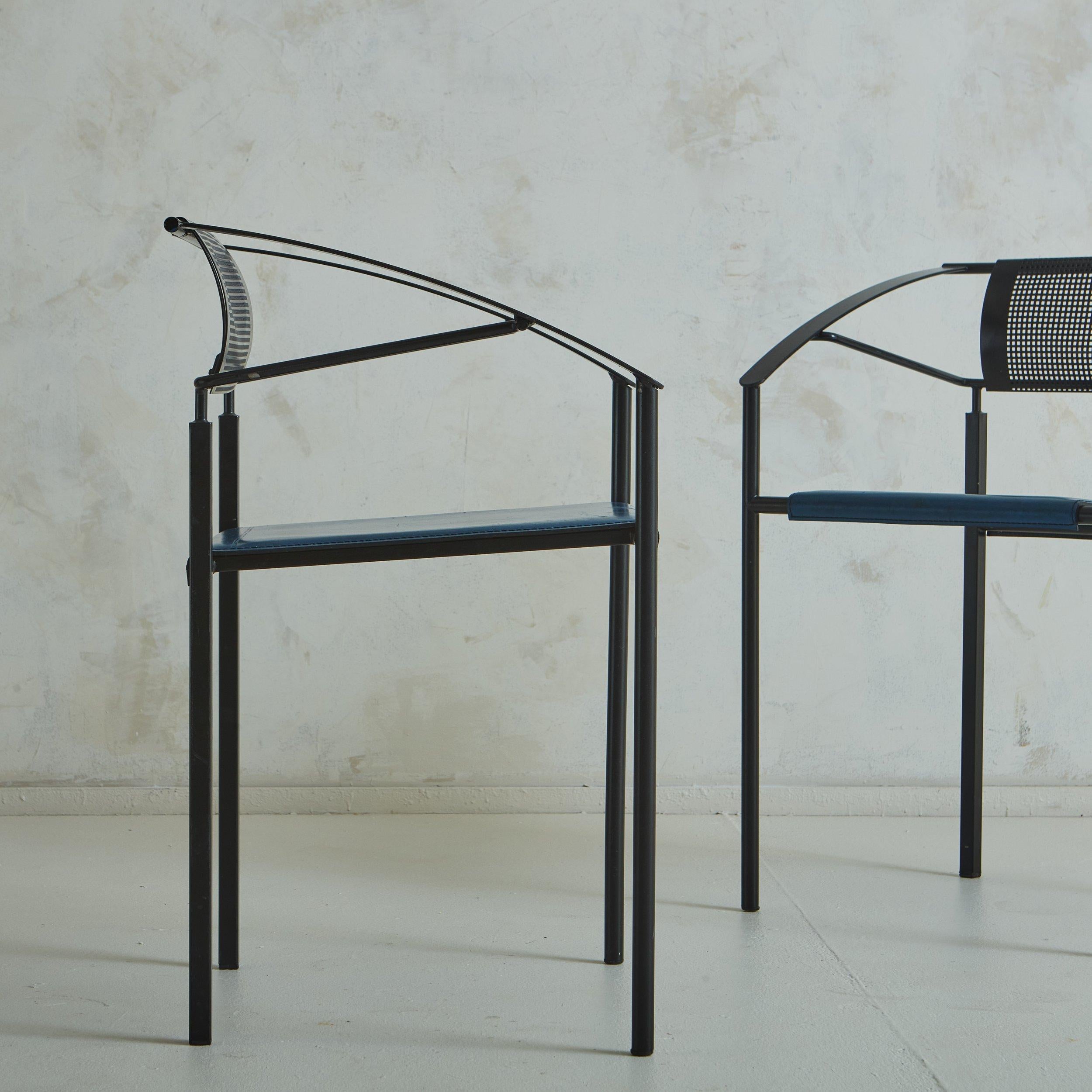 Italian Set of 6 Iron ‘Carrè VI’ Chairs in Blue Leather by Fly Line, Italy 1990s For Sale
