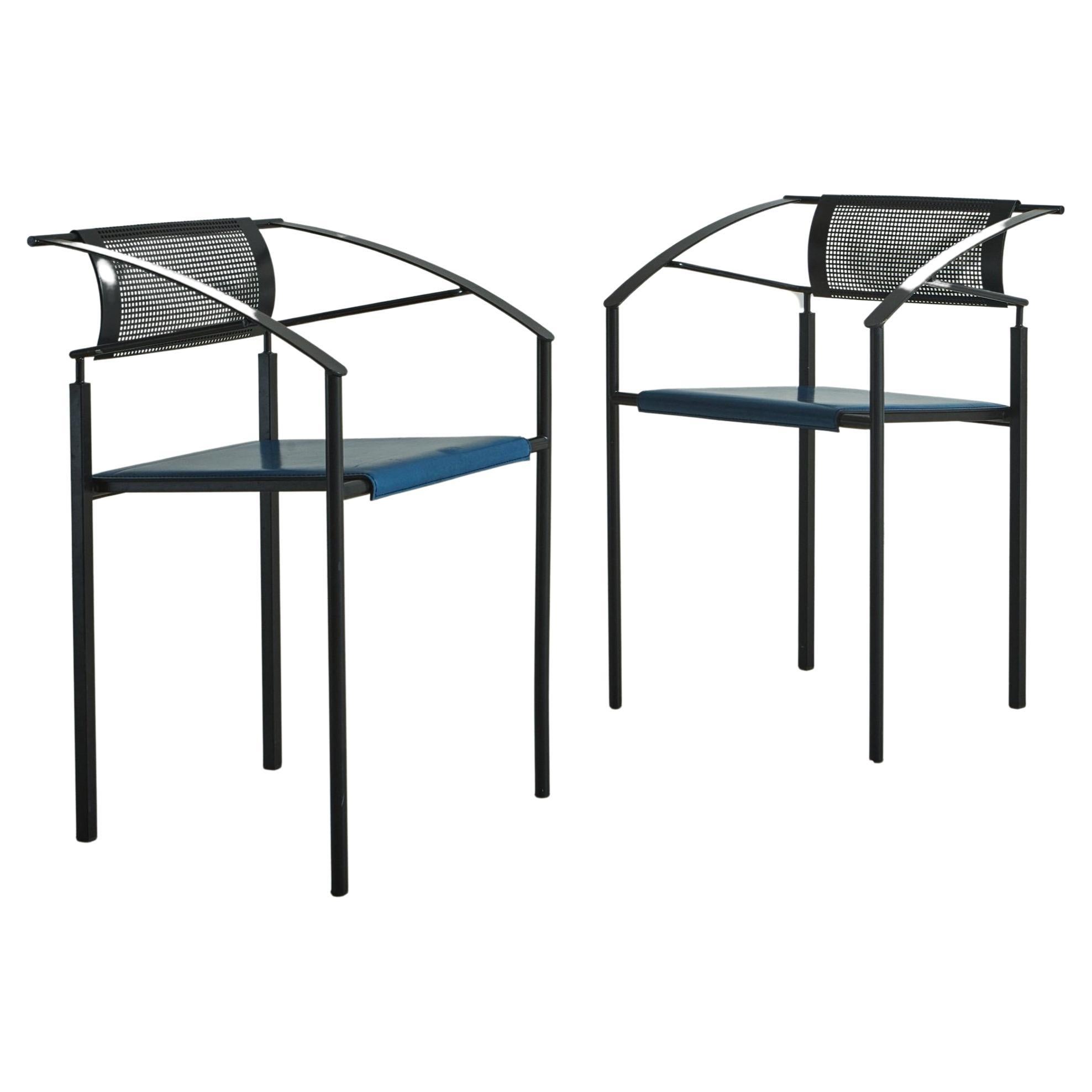 Set of 6 Iron ‘Carrè VI’ Chairs in Blue Leather by Fly Line, Italy 1990s For Sale