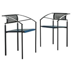 Set of 6 Iron ‘Carrè VI’ Chairs in Blue Leather by Fly Line, Italy 1990s