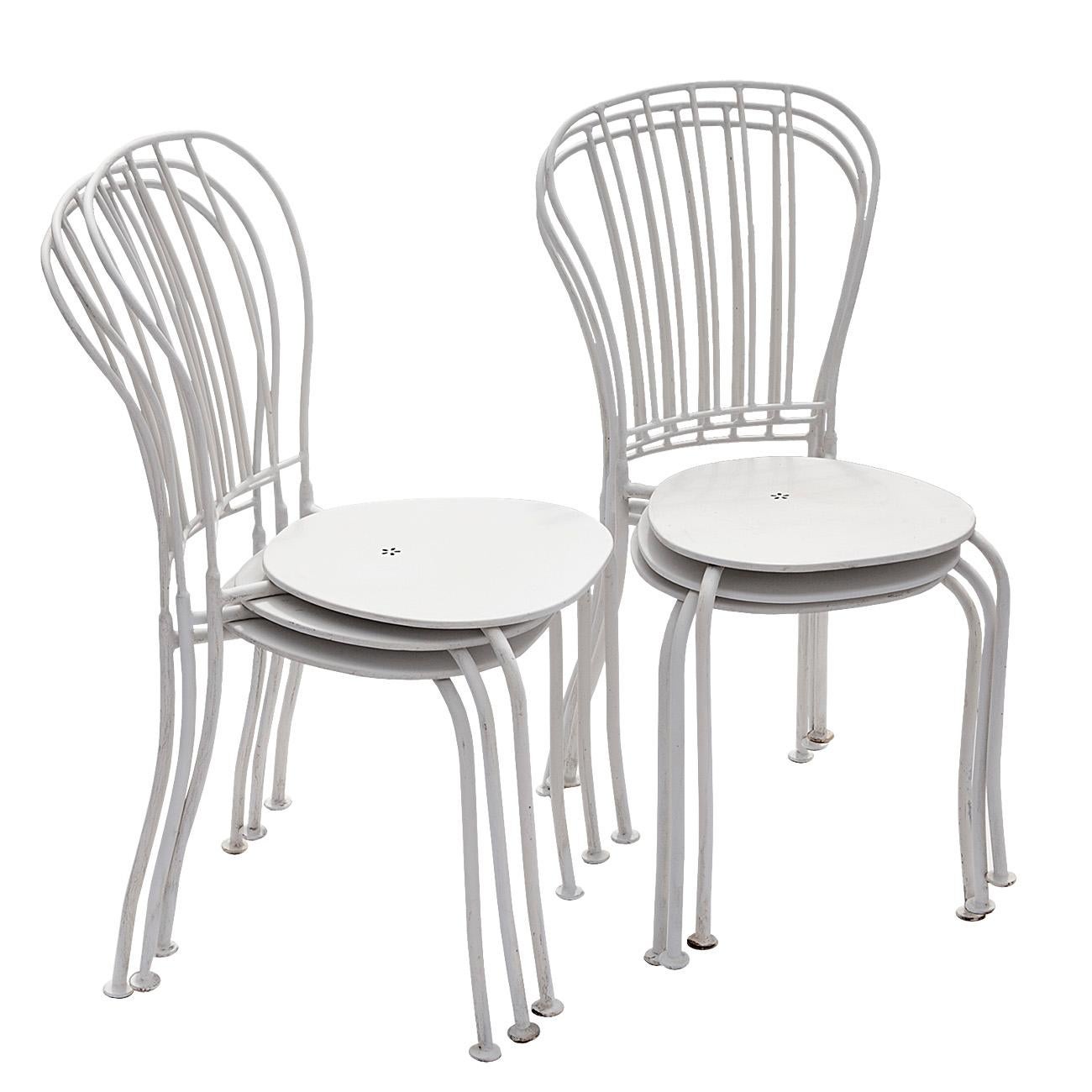 Set of 6 Iron European Stackable Chairs In Good Condition For Sale In Malibu, CA