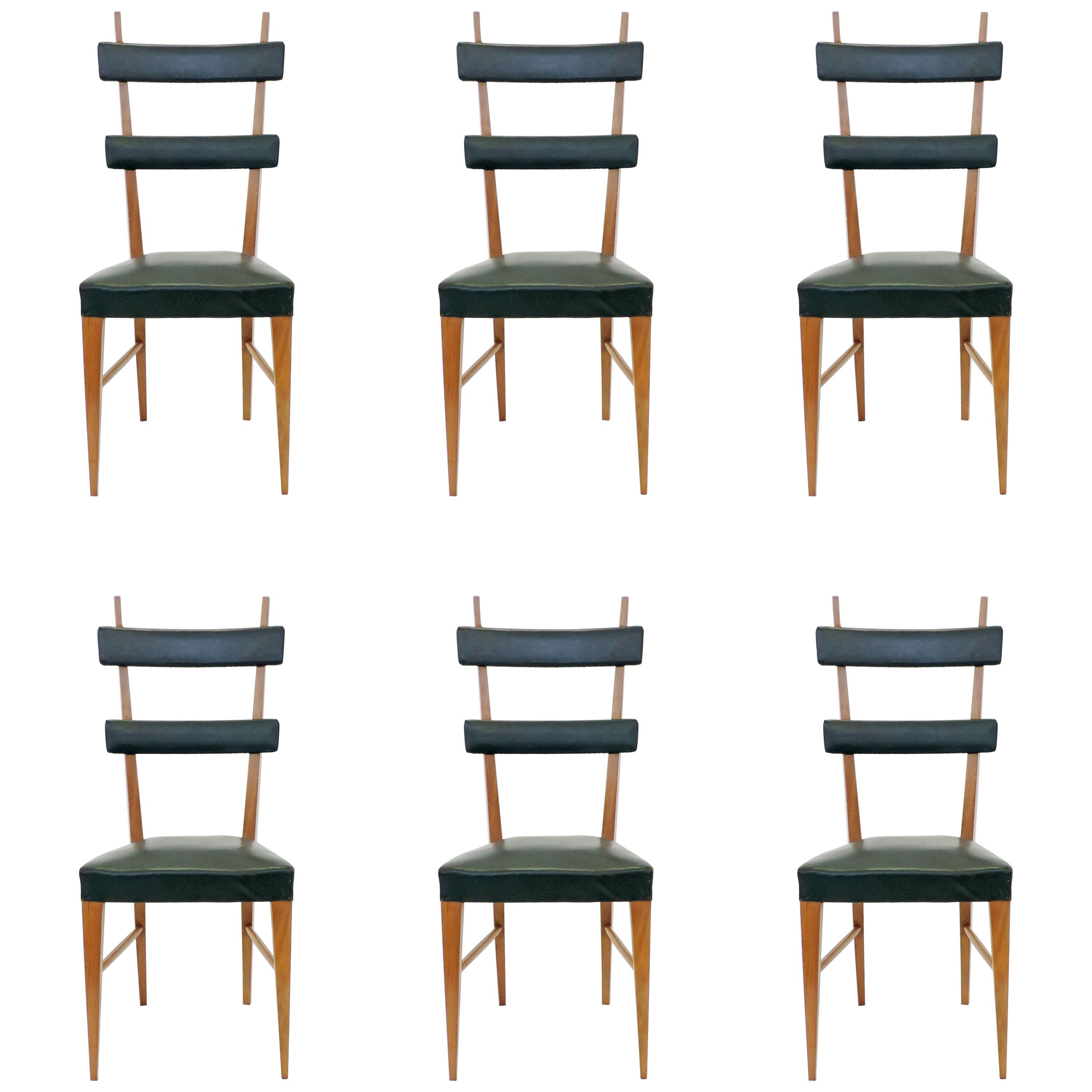 Set of 6 Italian 1950s High Back Dining Chairs