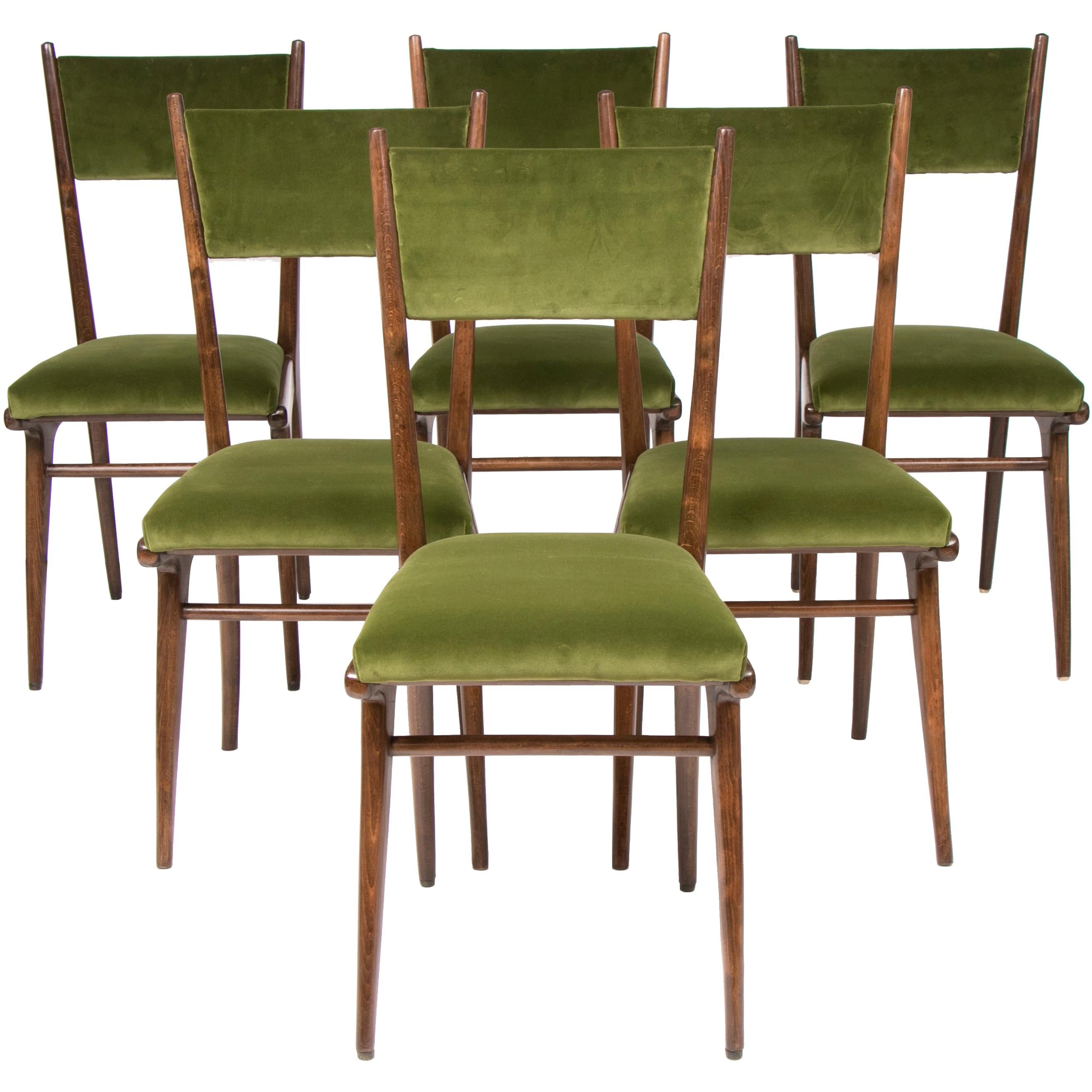 Set of 6 Italian 1950s Ico Parisi High Back Sculptural Dining Chairs