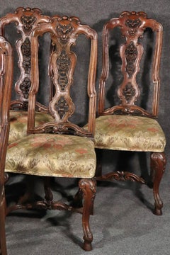 Set of 6 Italian Antique 1890s Era Carved Walnut Tall Back Dining Chairs