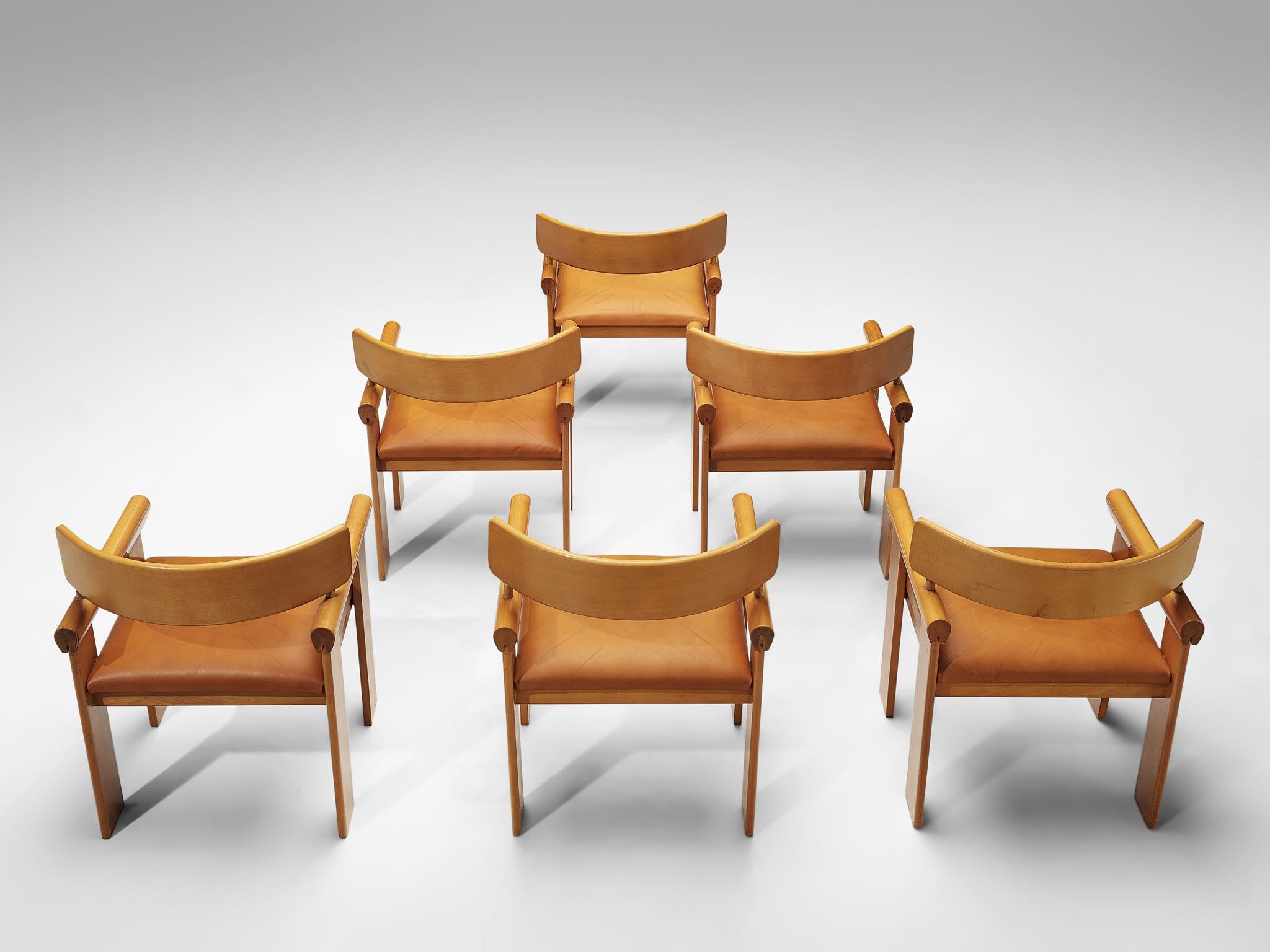 Set of 6 Italian Armchairs in Beech In Good Condition In Waalwijk, NL