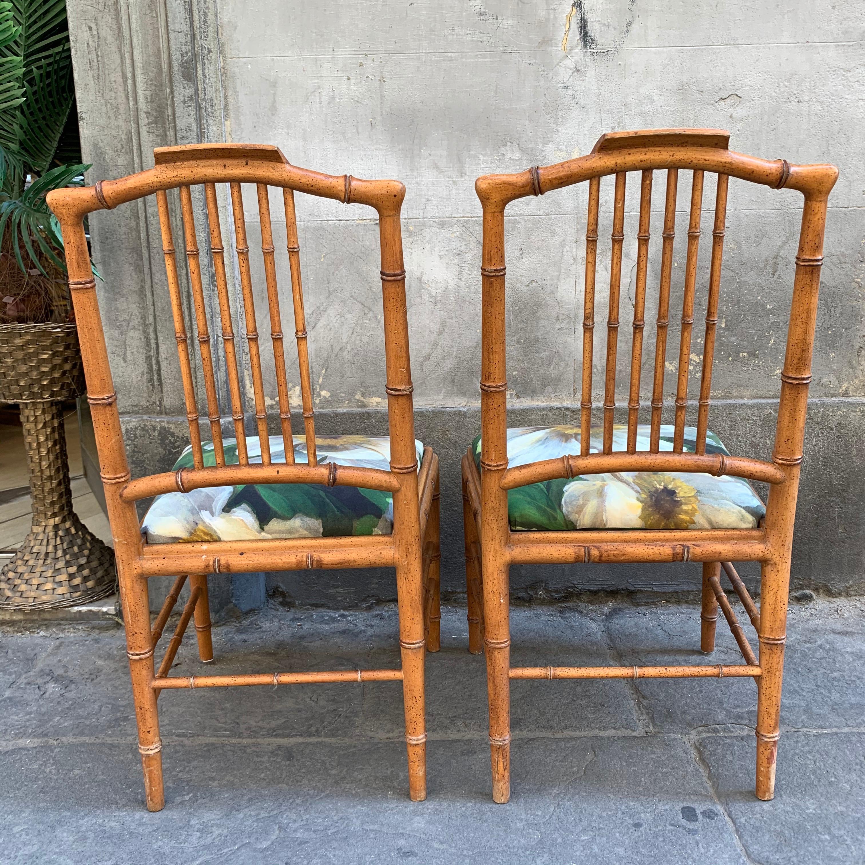 Set of 6 Italian Bamboo Dining Chairs Newly Upholstered in Floral Fabric, 1950s 9