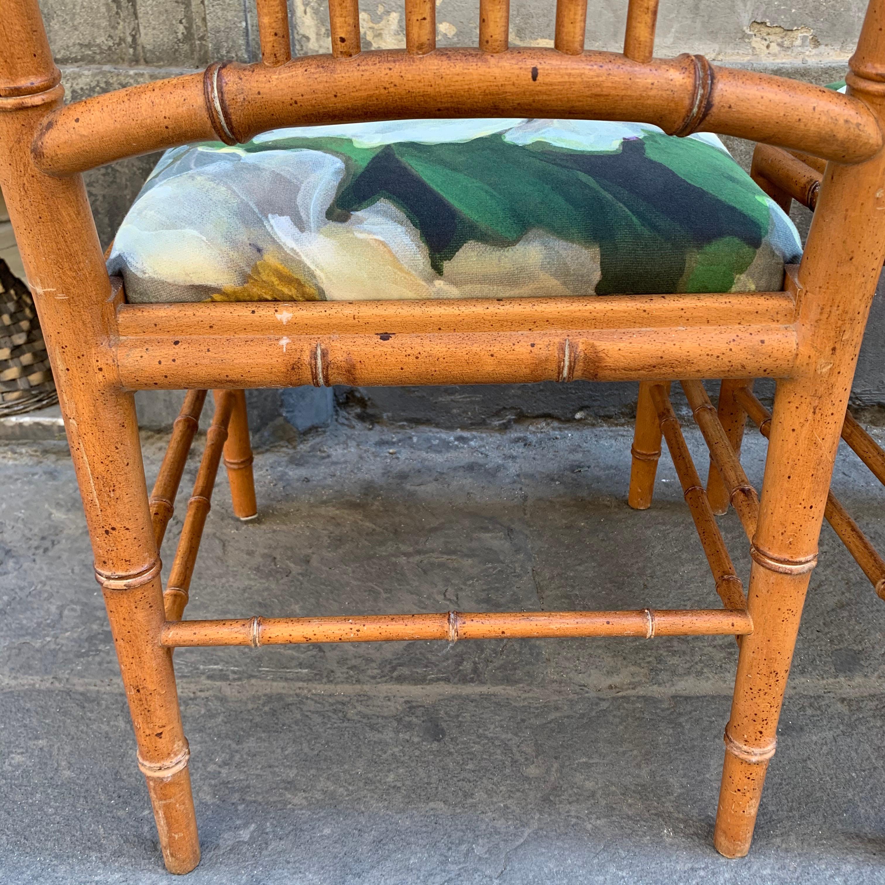 Set of 6 Italian Bamboo Dining Chairs Newly Upholstered in Floral Fabric, 1950s 12