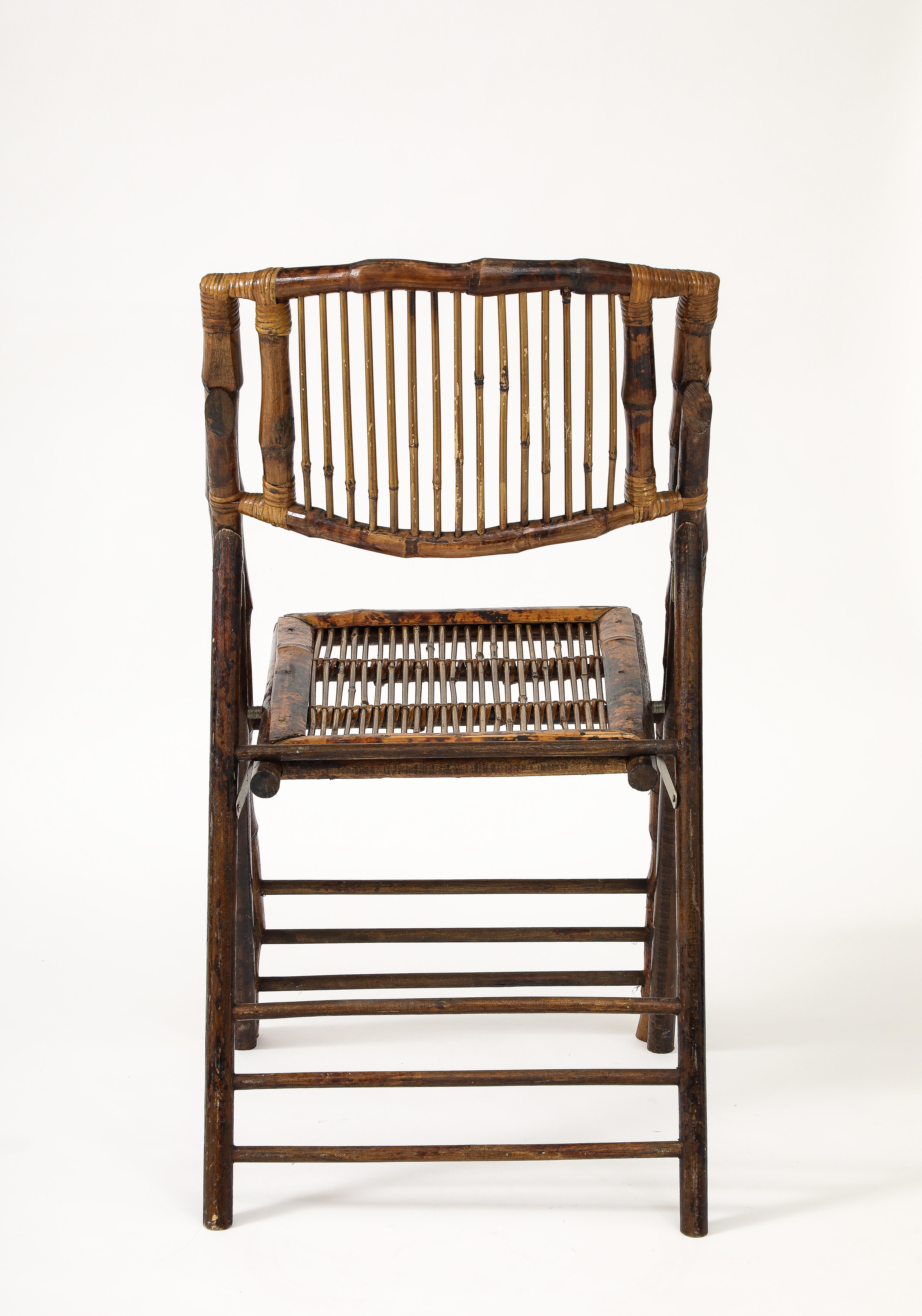 Set of 6 Italian Bamboo Folding Chairs, Tito Agnoli Style For Sale 4