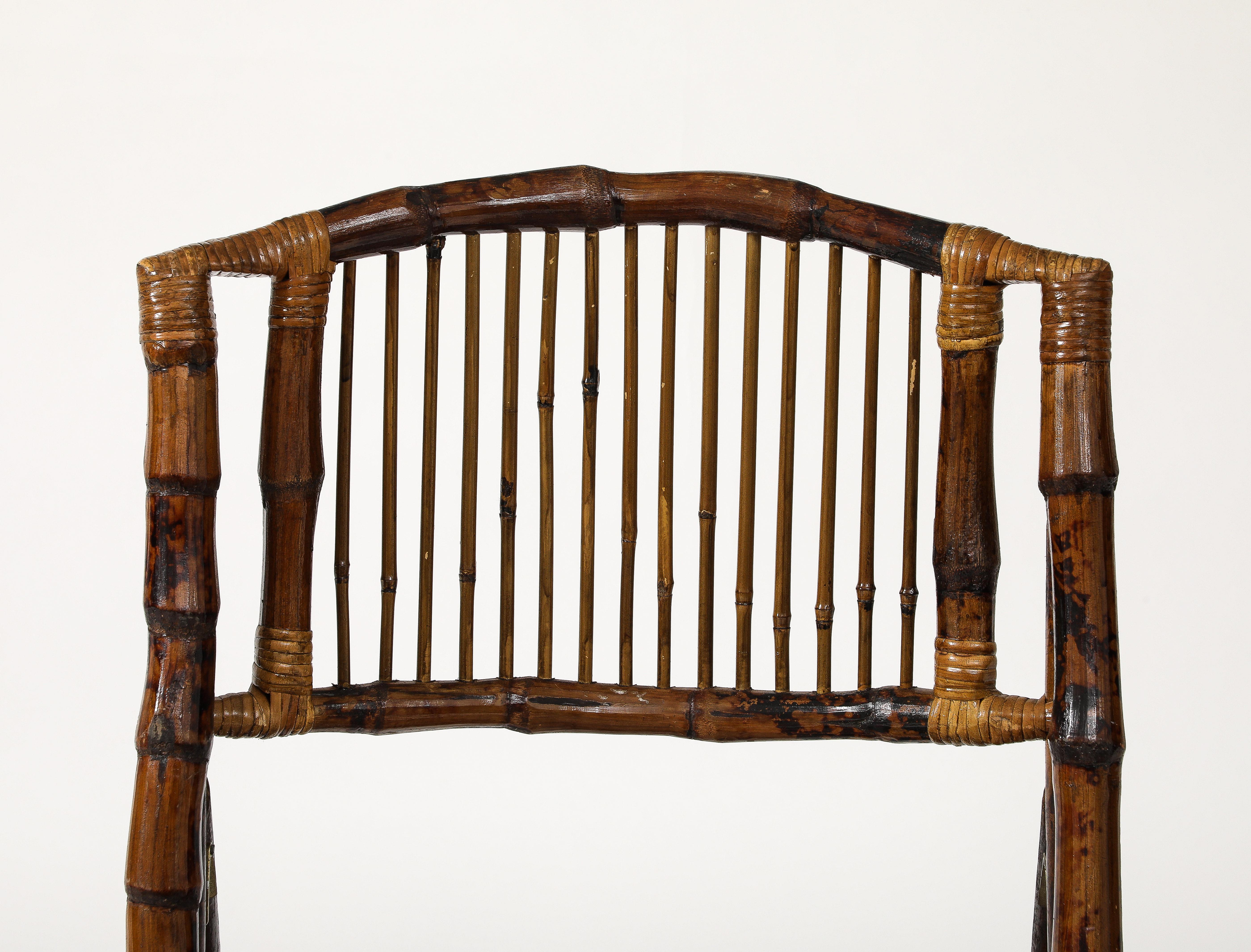 Set of 6 Italian Bamboo Folding Chairs, Tito Agnoli Style For Sale 6