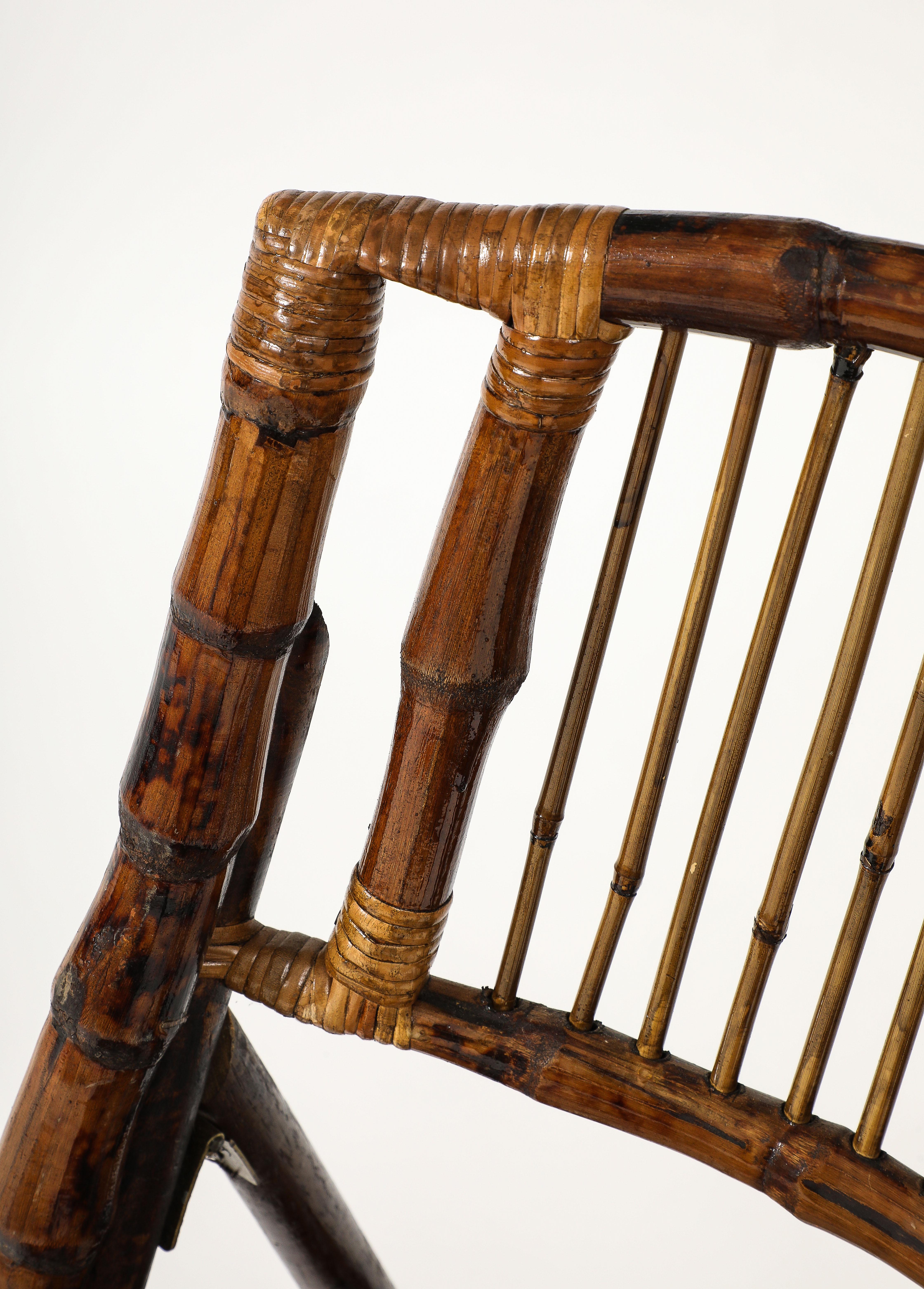 Set of 6 Italian Bamboo Folding Chairs, Tito Agnoli Style For Sale 7