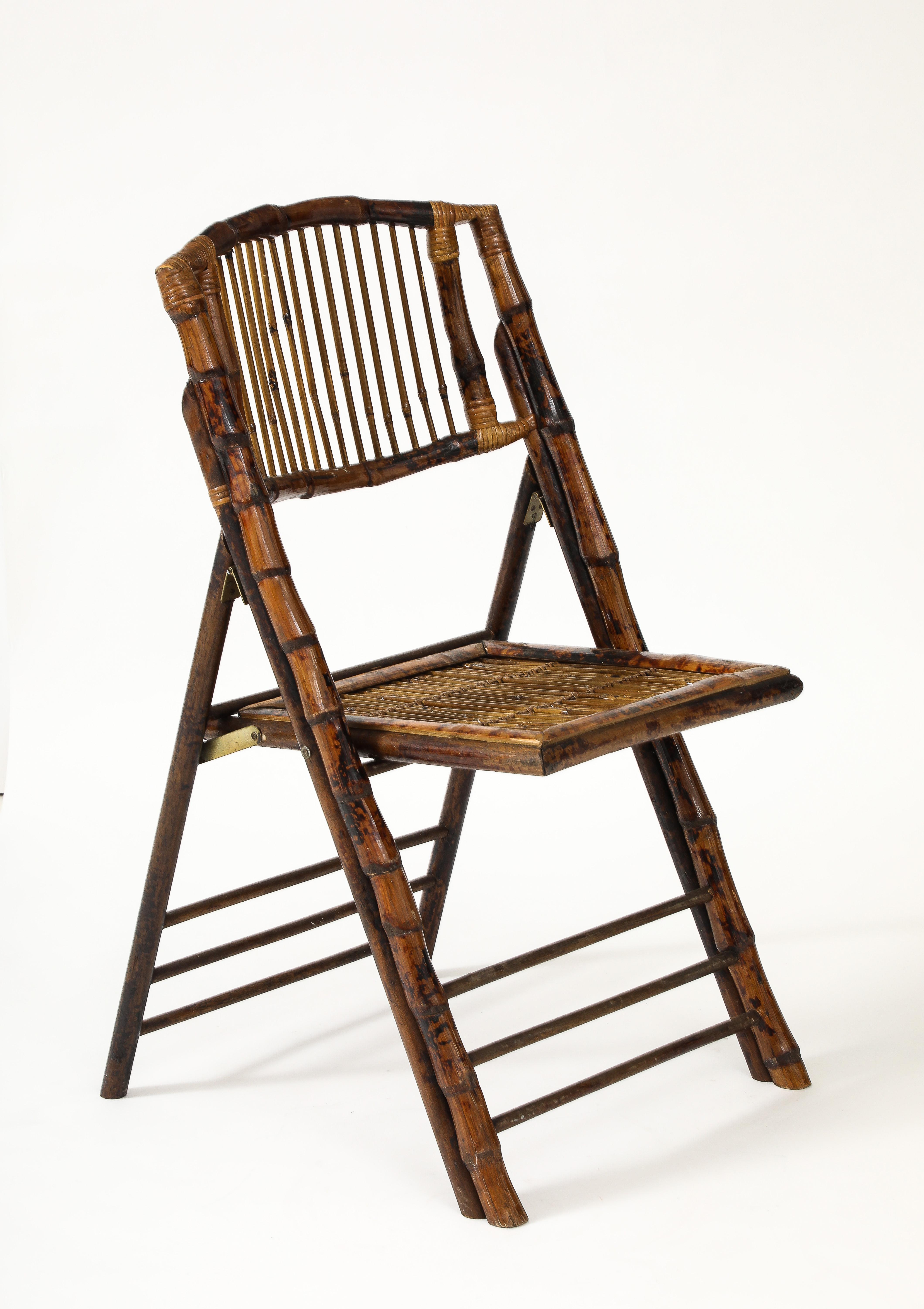 Hand-Crafted Set of 6 Italian Bamboo Folding Chairs, Tito Agnoli Style For Sale