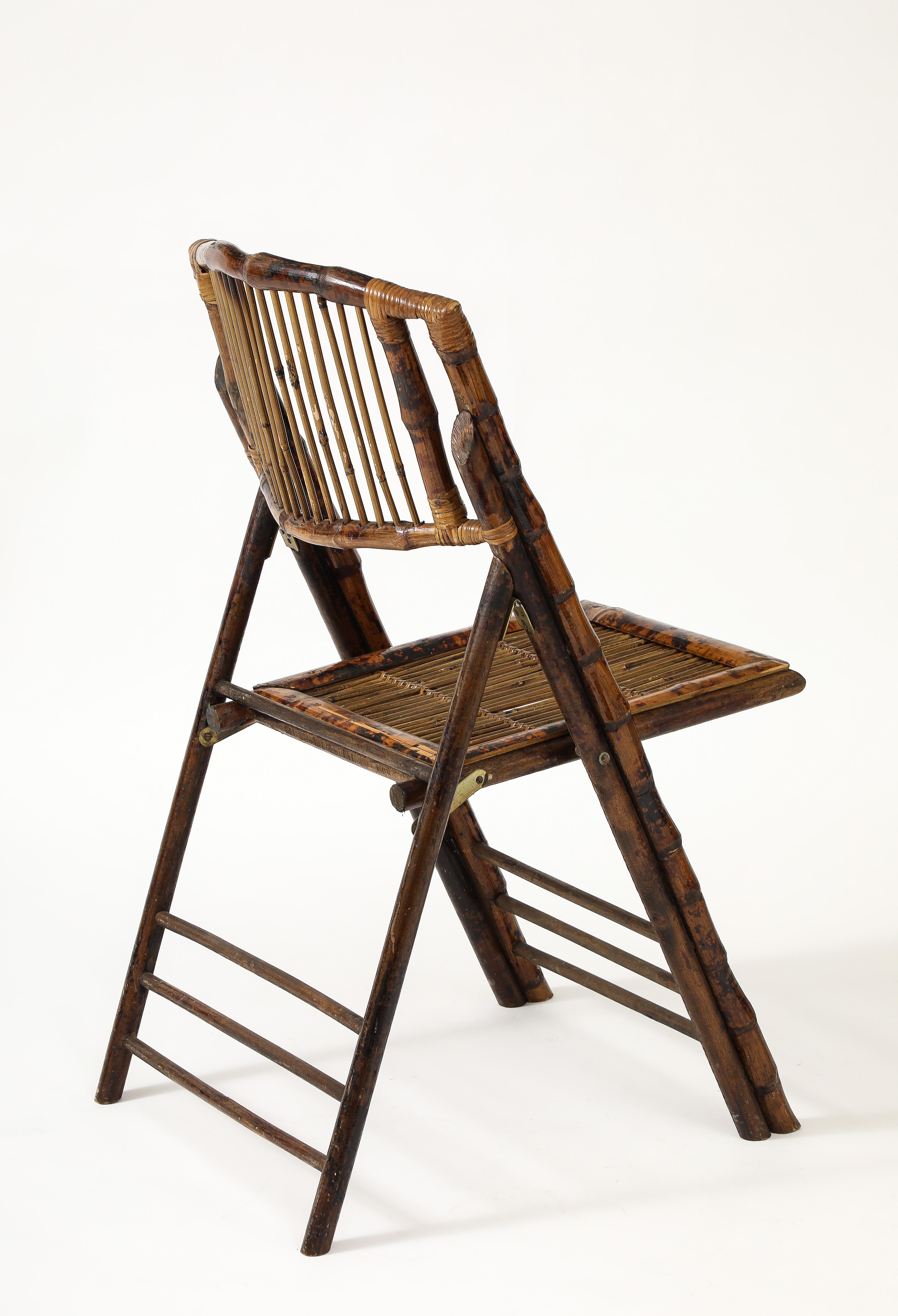 Set of 6 Italian Bamboo Folding Chairs, Tito Agnoli Style In Good Condition For Sale In New York, NY