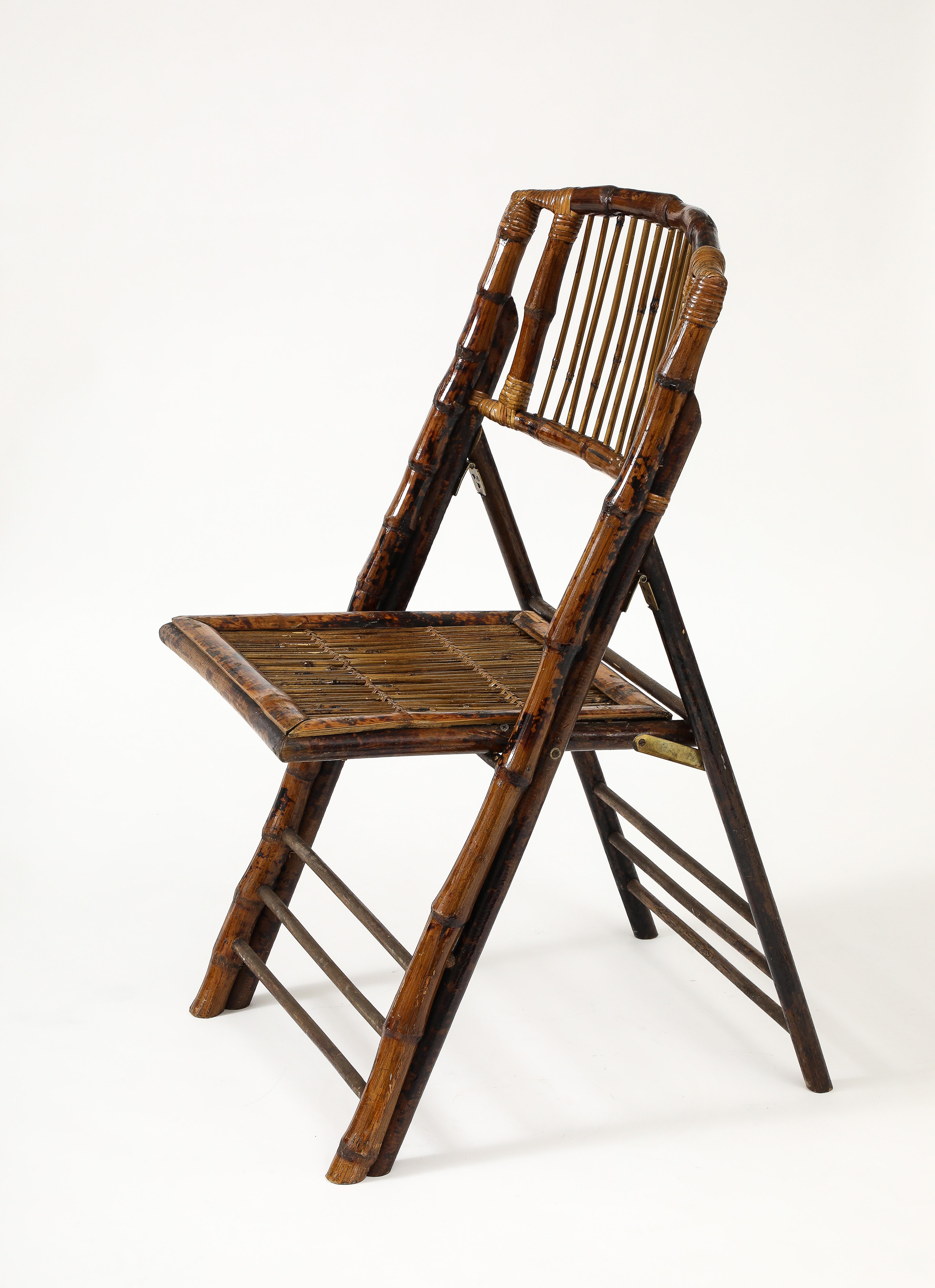 20th Century Set of 6 Italian Bamboo Folding Chairs, Tito Agnoli Style For Sale