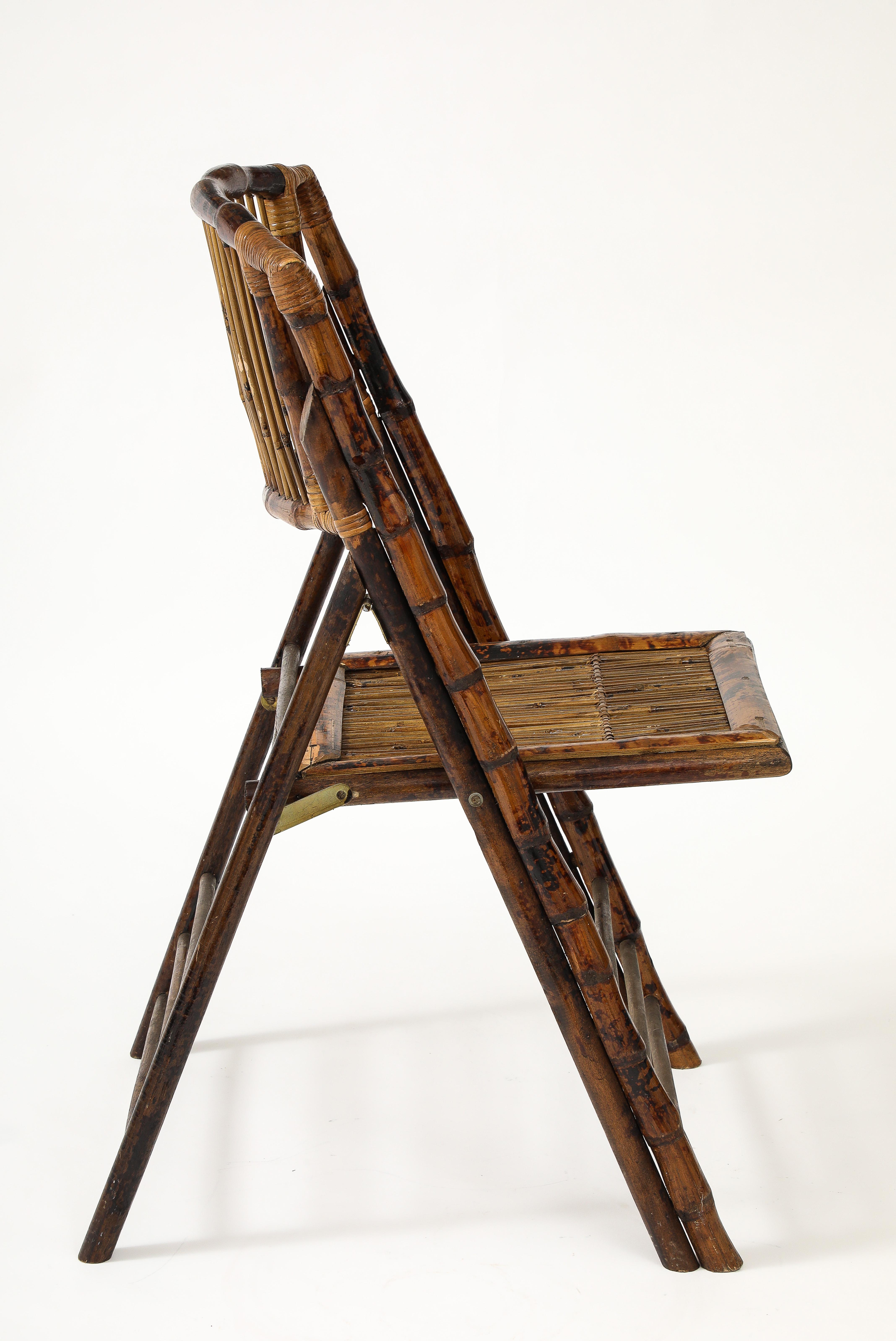 Set of 6 Italian Bamboo Folding Chairs, Tito Agnoli Style For Sale 1