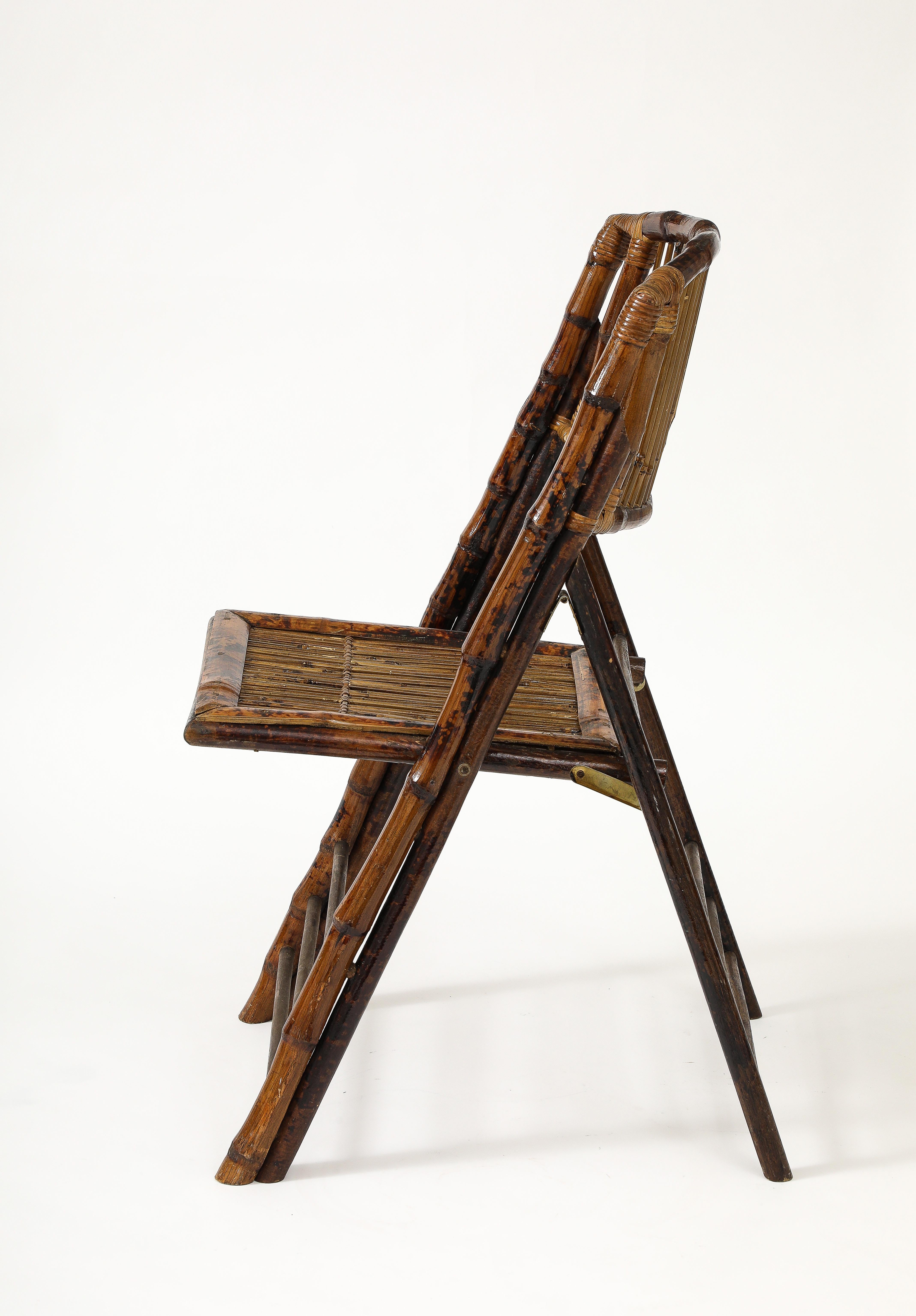 Set of 6 Italian Bamboo Folding Chairs, Tito Agnoli Style For Sale 2