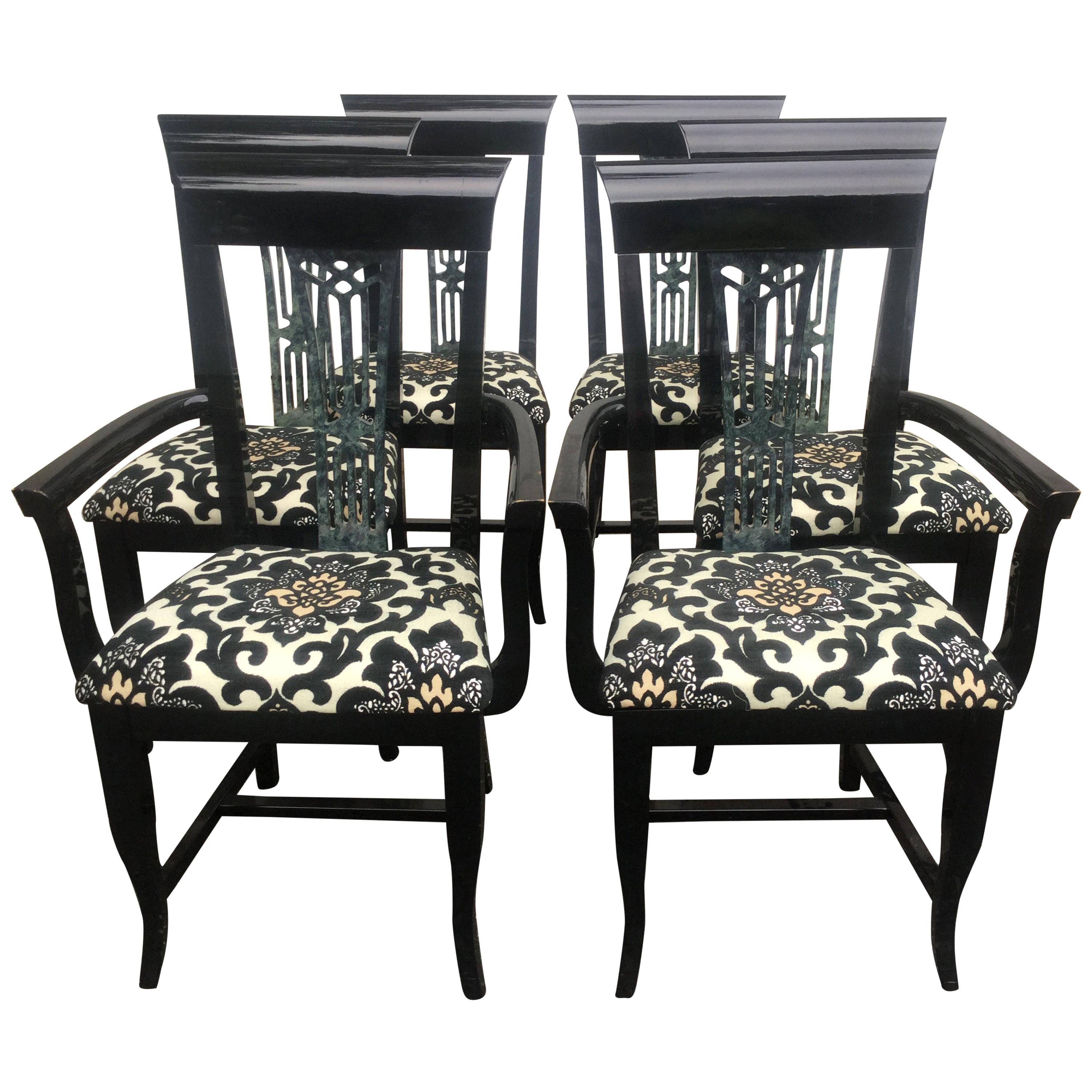 Set of 6 Italian Black Lacquered Chairs For Sale
