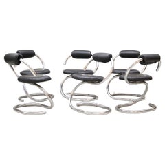 Set of 6 Italian Chairs in Stainless Steel and Leather, circa 1970