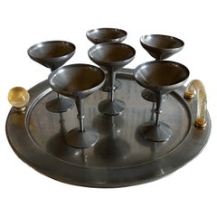 Satz von 6 italienischen Champagnergläsern mit Tablett aus Murano-Glas