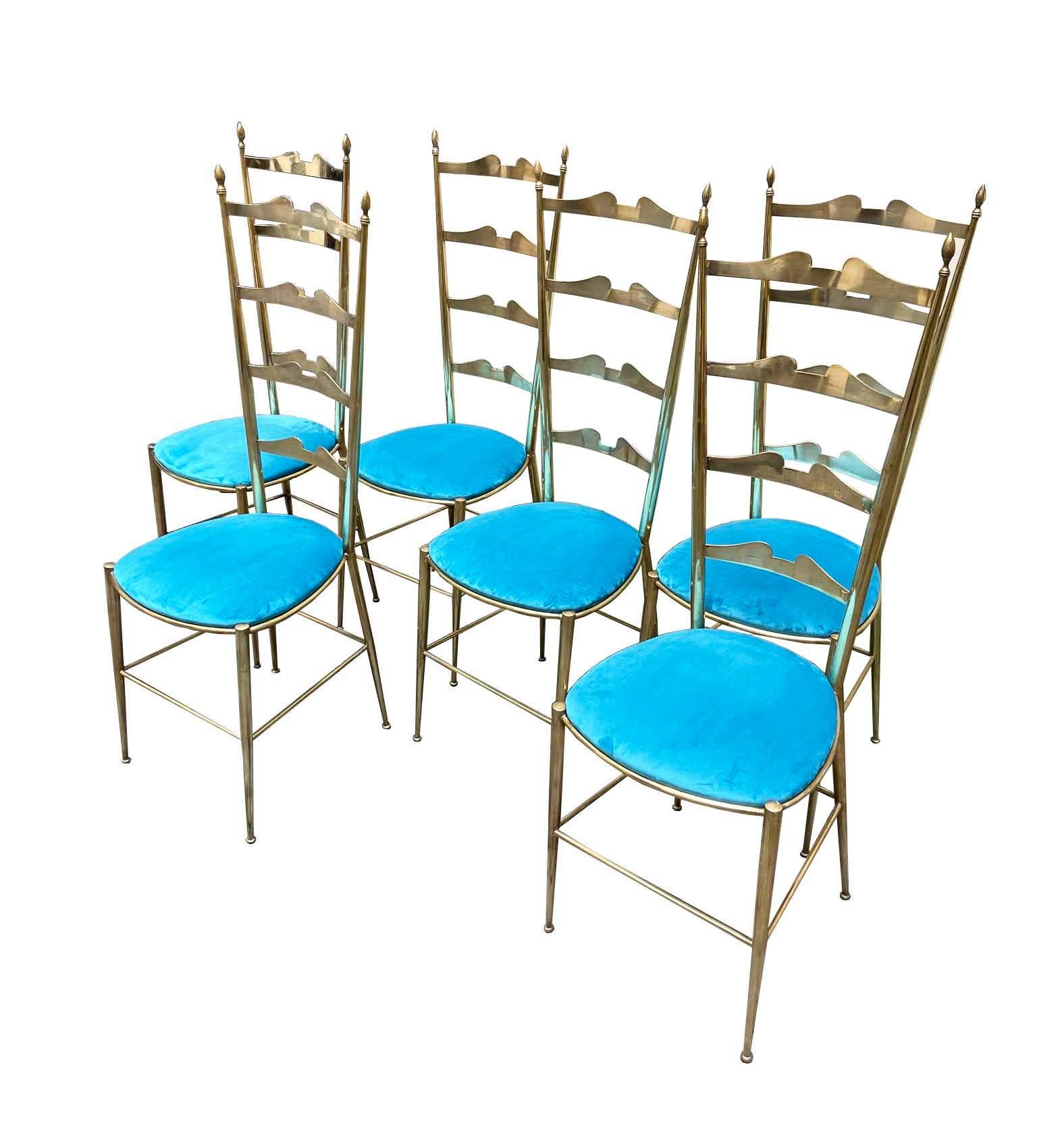 Mid-Century Modern Set of 6 Italian Chiavari Ladder Back Chairs, 1950s