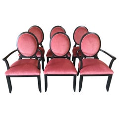 Set of 6 Italian Contemporary Pink Velvet Dining Chairs