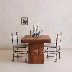 Set of 6 Italian Curule Dining Chairs in Iron + Gilded Bronze, 1960s