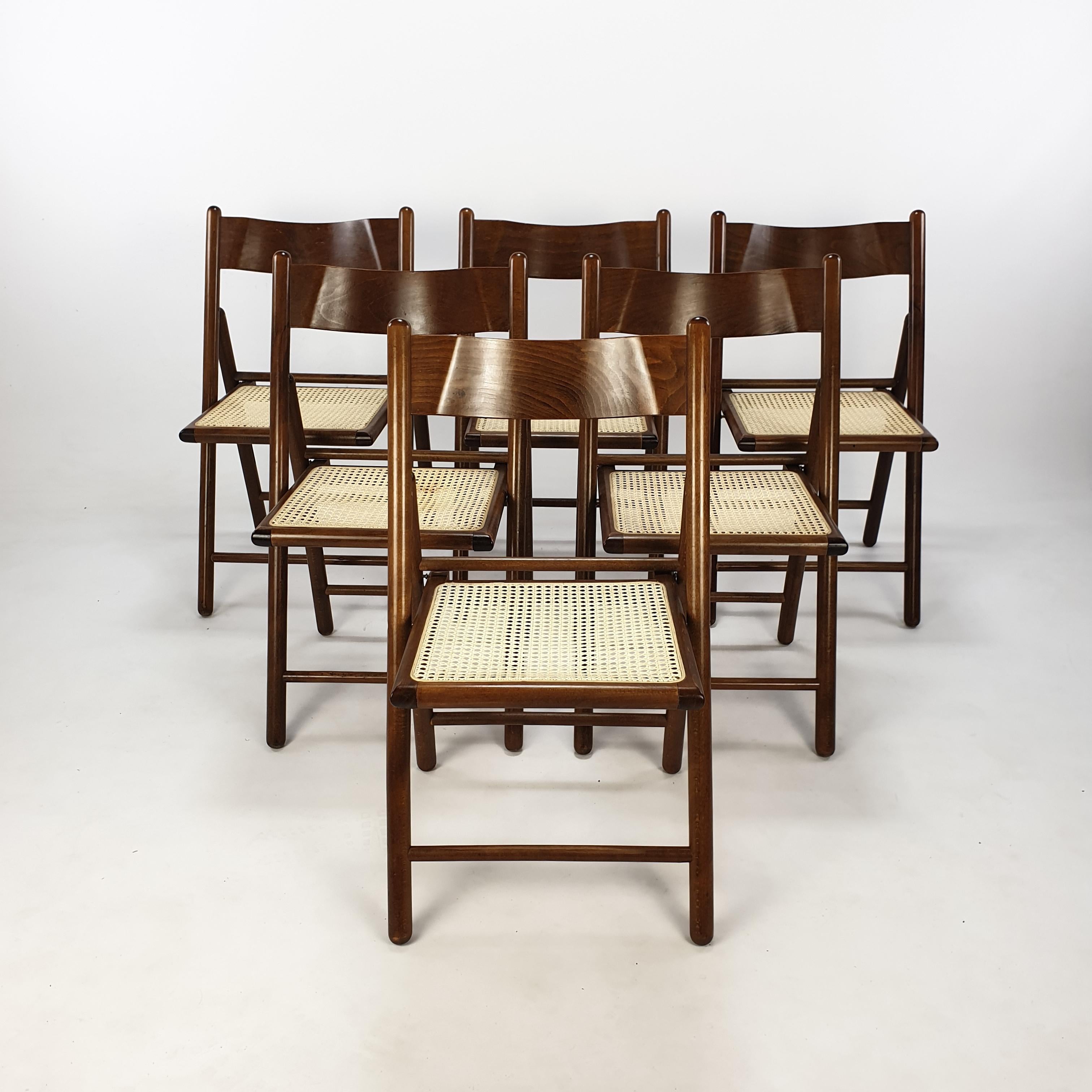 Set of 6 Italian Folding Chairs with Rattan, 1980's 15