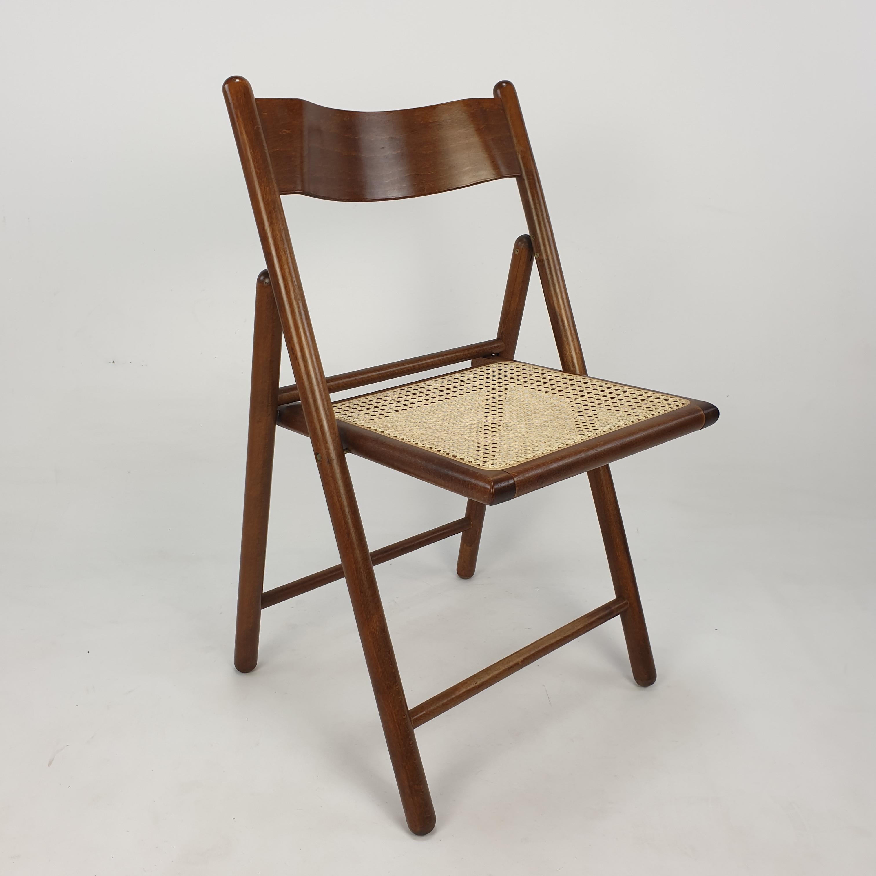 Set of 6 Italian Folding Chairs with Rattan, 1980's 1