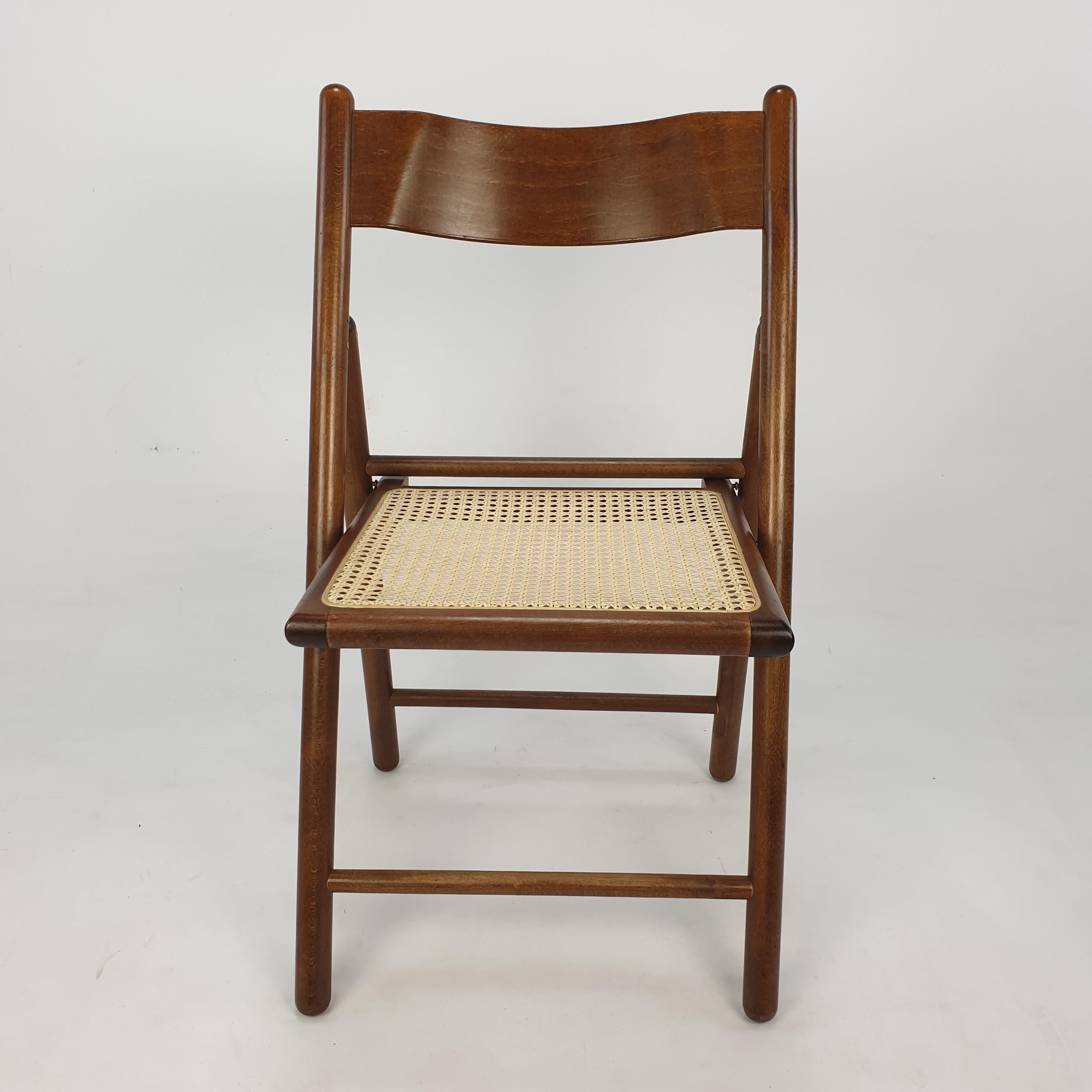 Set of 6 Italian Folding Chairs with Rattan, 1980's 2