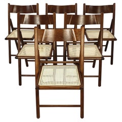 Vintage Set of 6 Italian Folding Chairs with Rattan, 1980
s