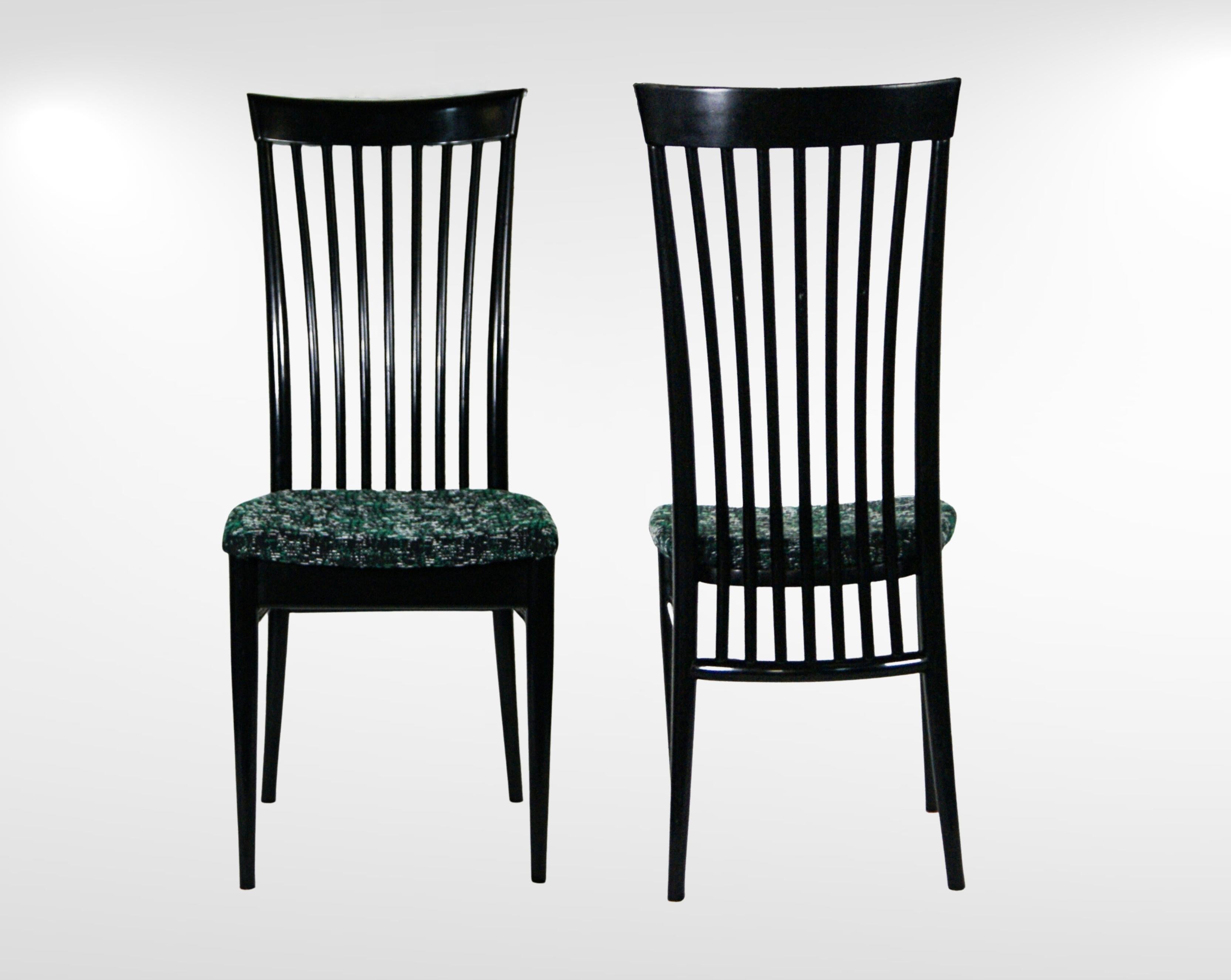 Set of 6 Italian Lacquered Black Dining Chairs in the Manner of Paolo Buffa For Sale 5