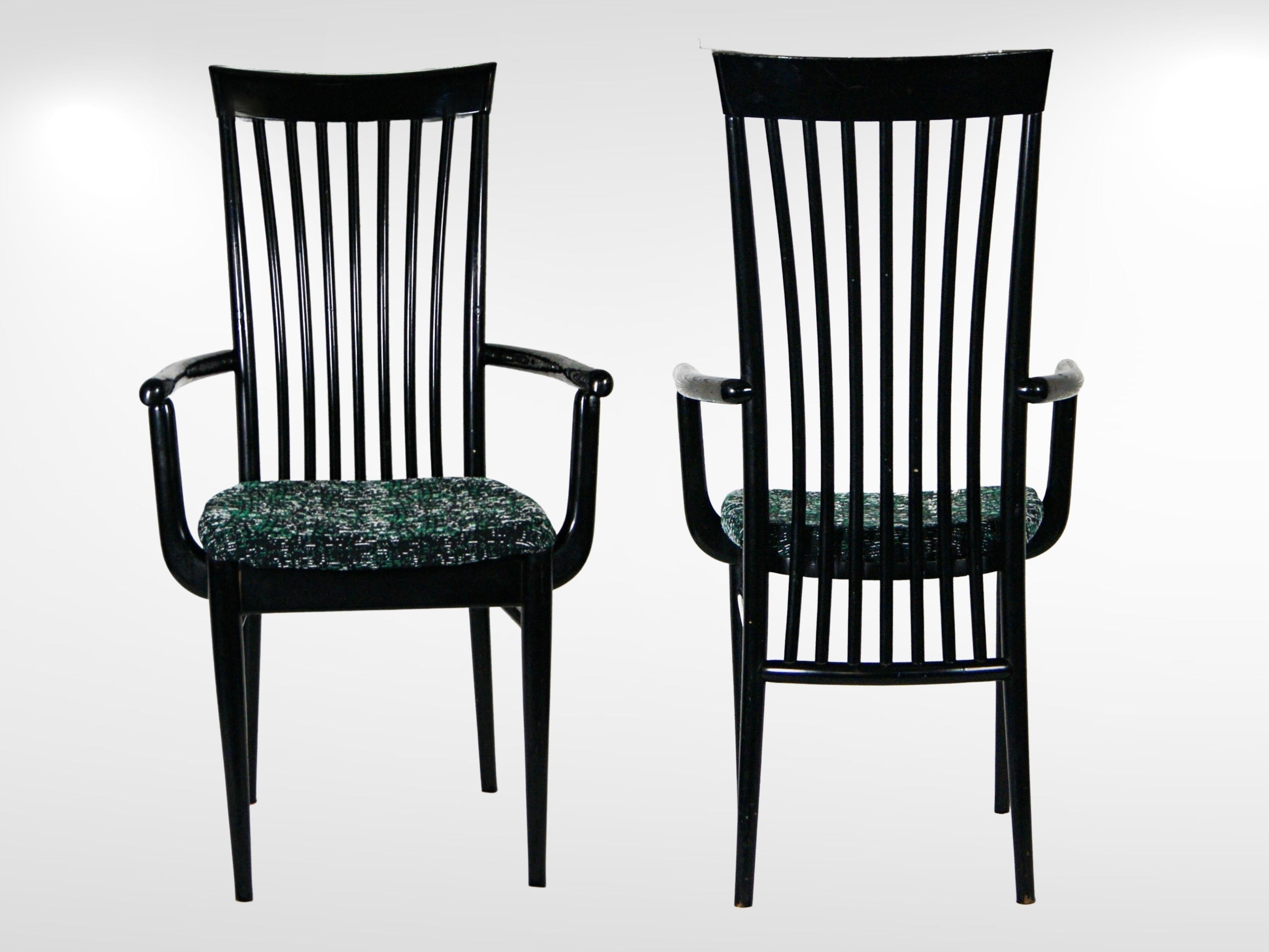 Set of 6 Italian Lacquered Black Dining Chairs in the Manner of Paolo Buffa For Sale 6