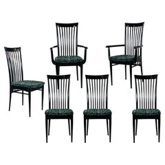 Retro Set of 6 Italian Lacquered Black Dining Chairs in the Manner of Paolo Buffa