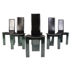 Set of 6 Italian leather and green lacquer dining chairs, 1980s