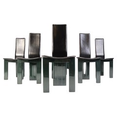 Set of 6 Italian leather and green lacquer dining chairs, 1980s