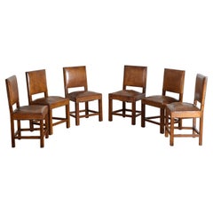 Antique Set of 6 Italian Leather Upholstered Dining Chairs, 19th / 20th Century