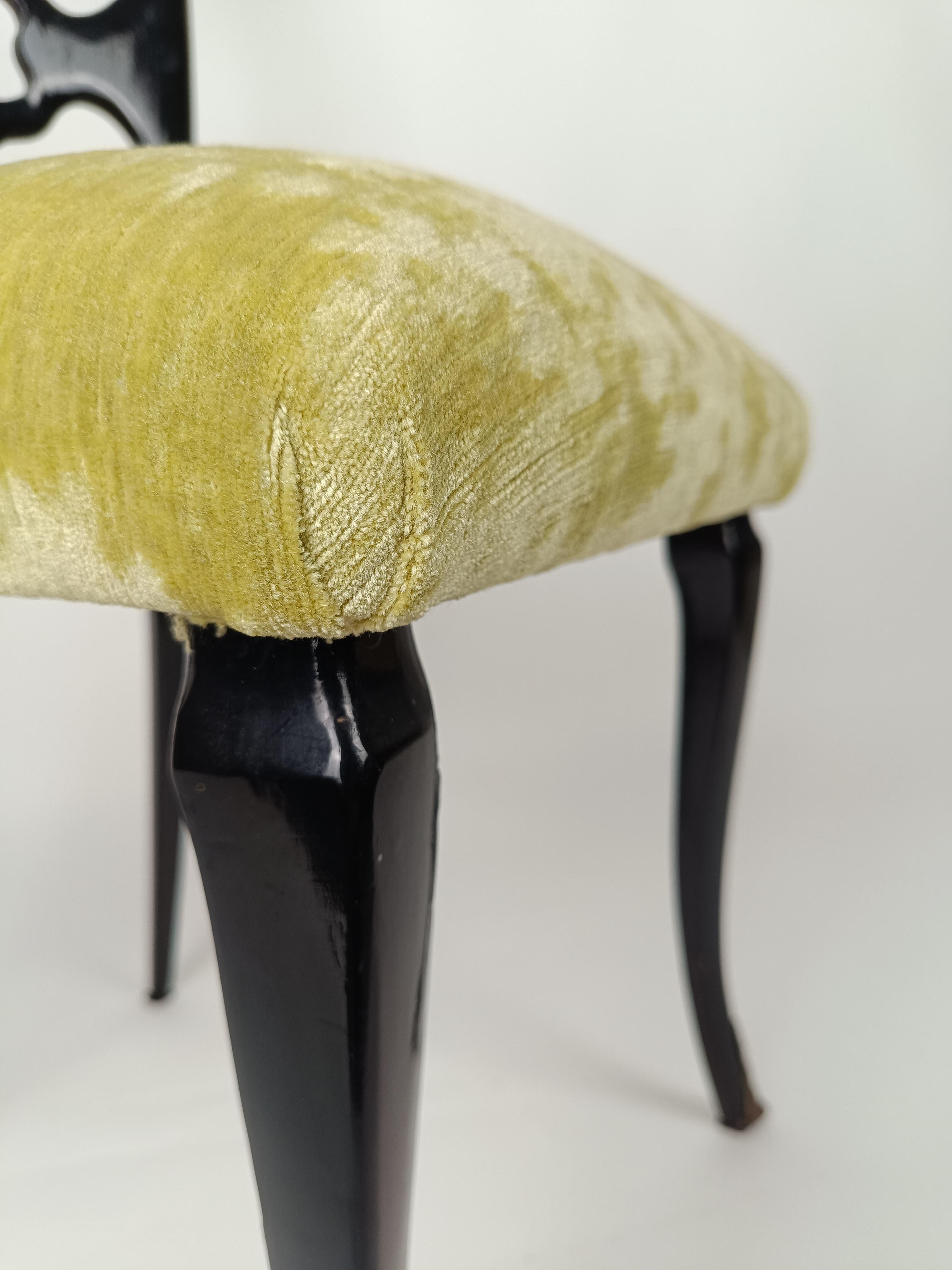 Velvet Set of 6 Italian Mid 20th Century Lacquered Chairs in Chinese Chippendale Style For Sale