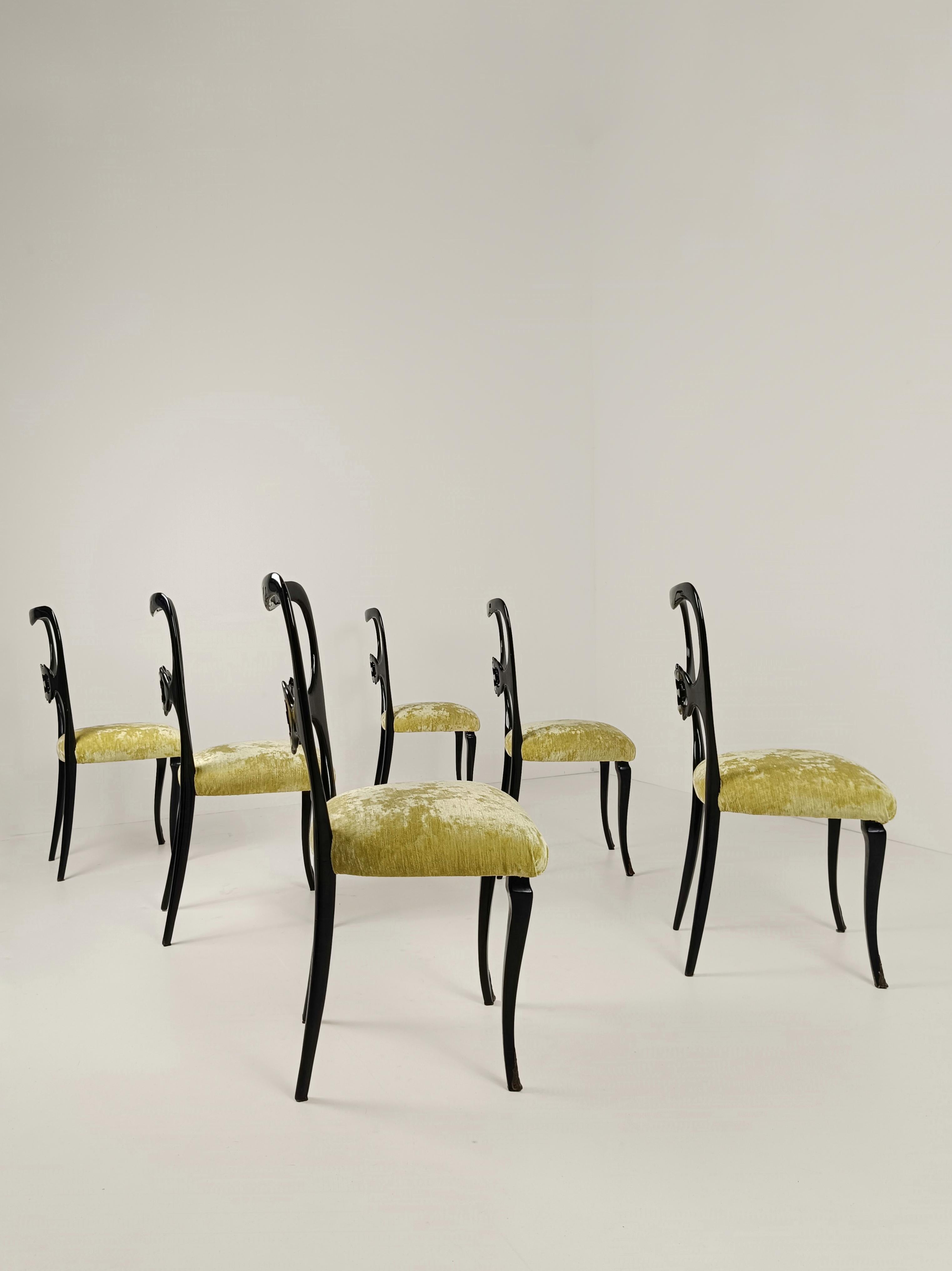 Set of 6 Italian Mid 20th Century Lacquered Chairs in Chinese Chippendale Style For Sale 5