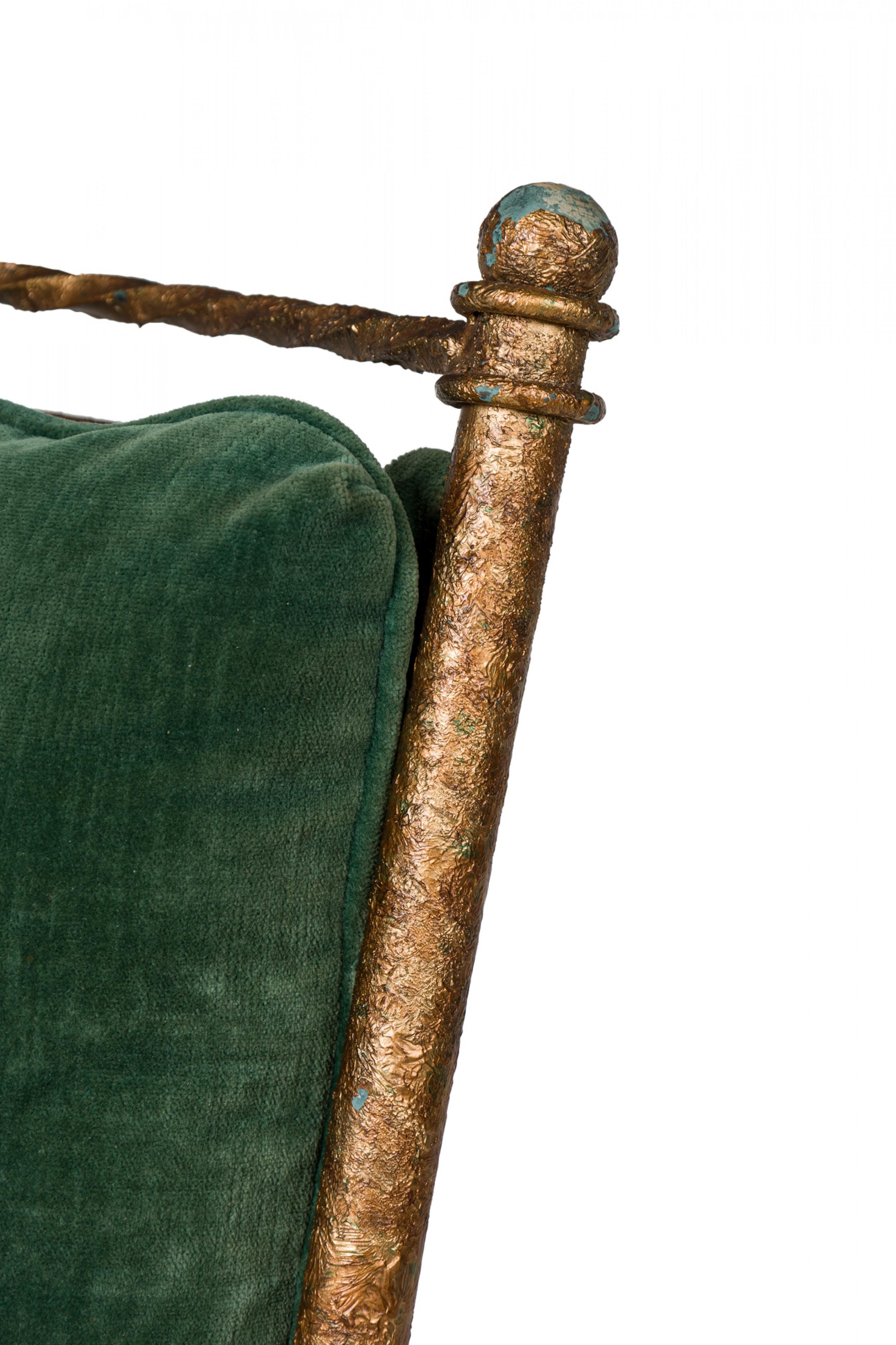 Ensemble de 6 chaises d'appoint italiennes du milieu du siècle en fer doré et velours vert en vente 6