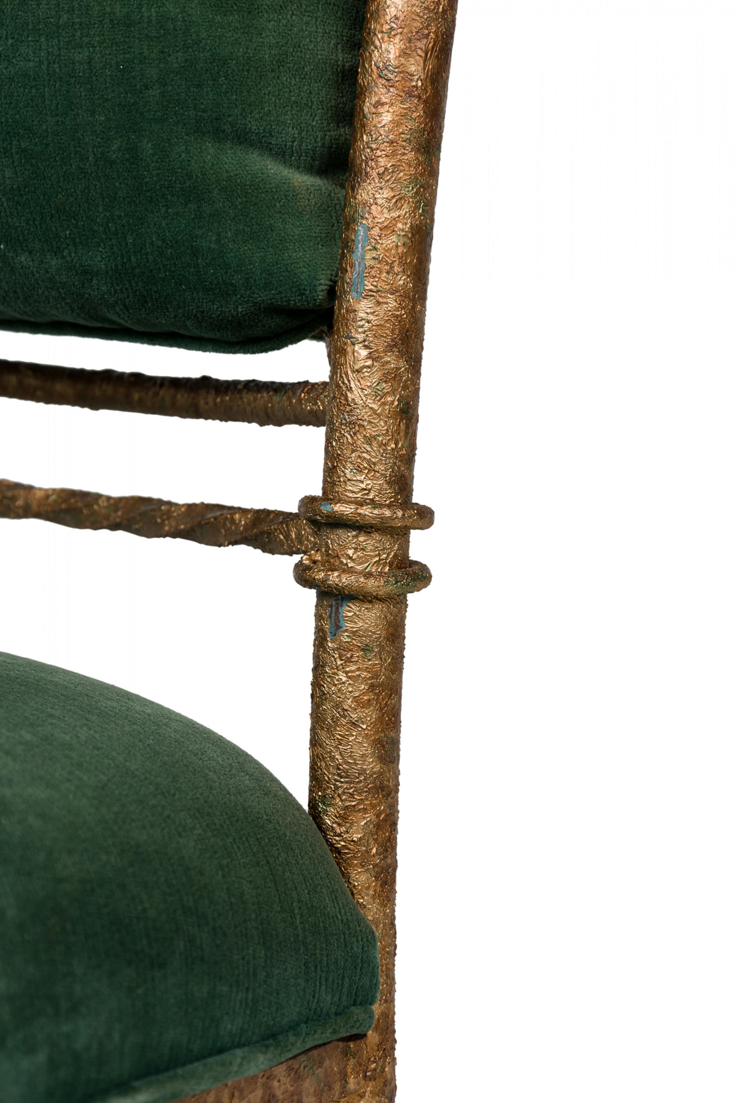 Set of 6 Italian Mid-Century Gilt Iron and Green Velvet Side Chairs For Sale 10