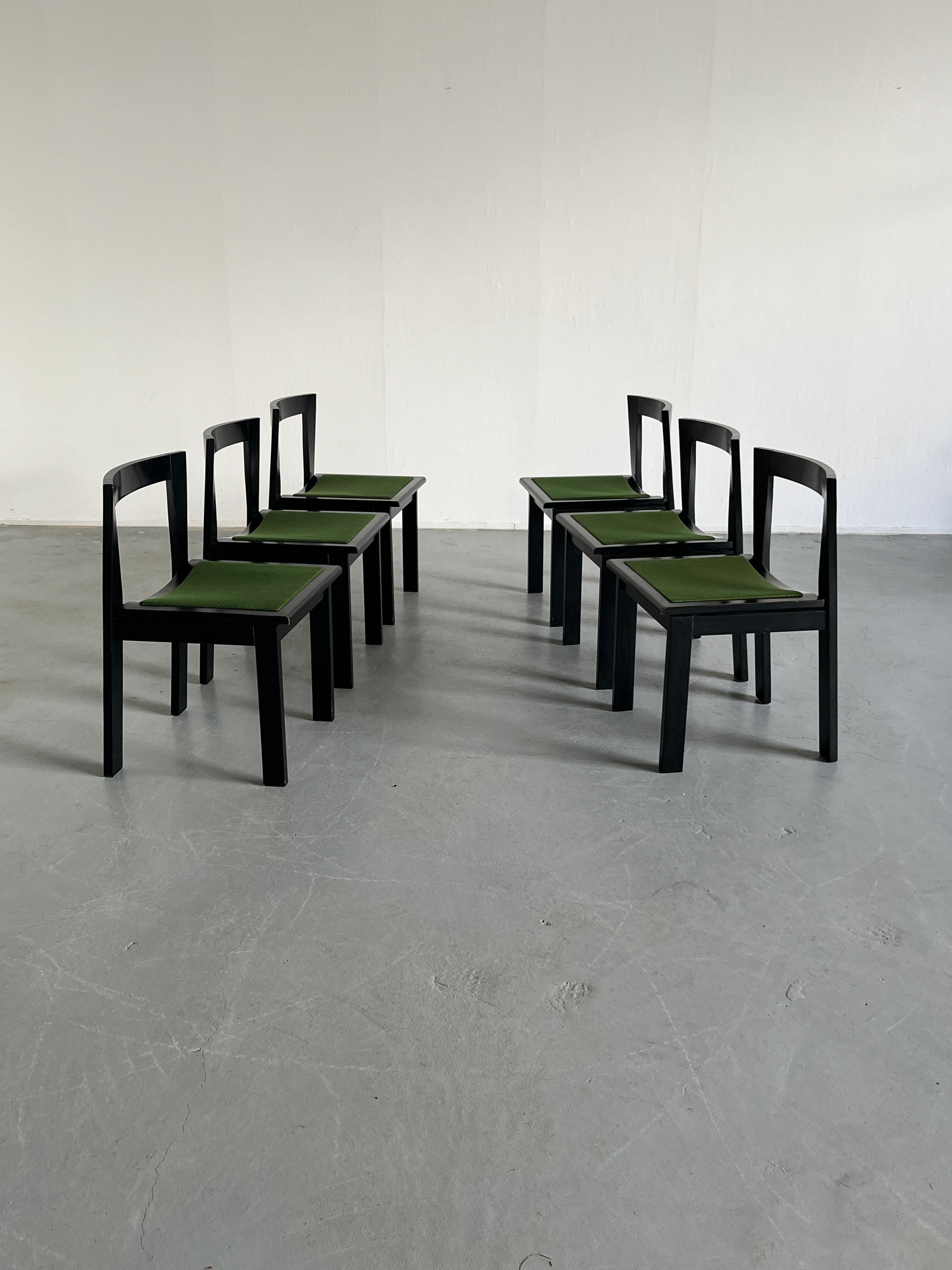 Ensemble de 6 chaises de salle à manger italiennes en bois de style constructiviste, mi-siècle moderne, années 70 1